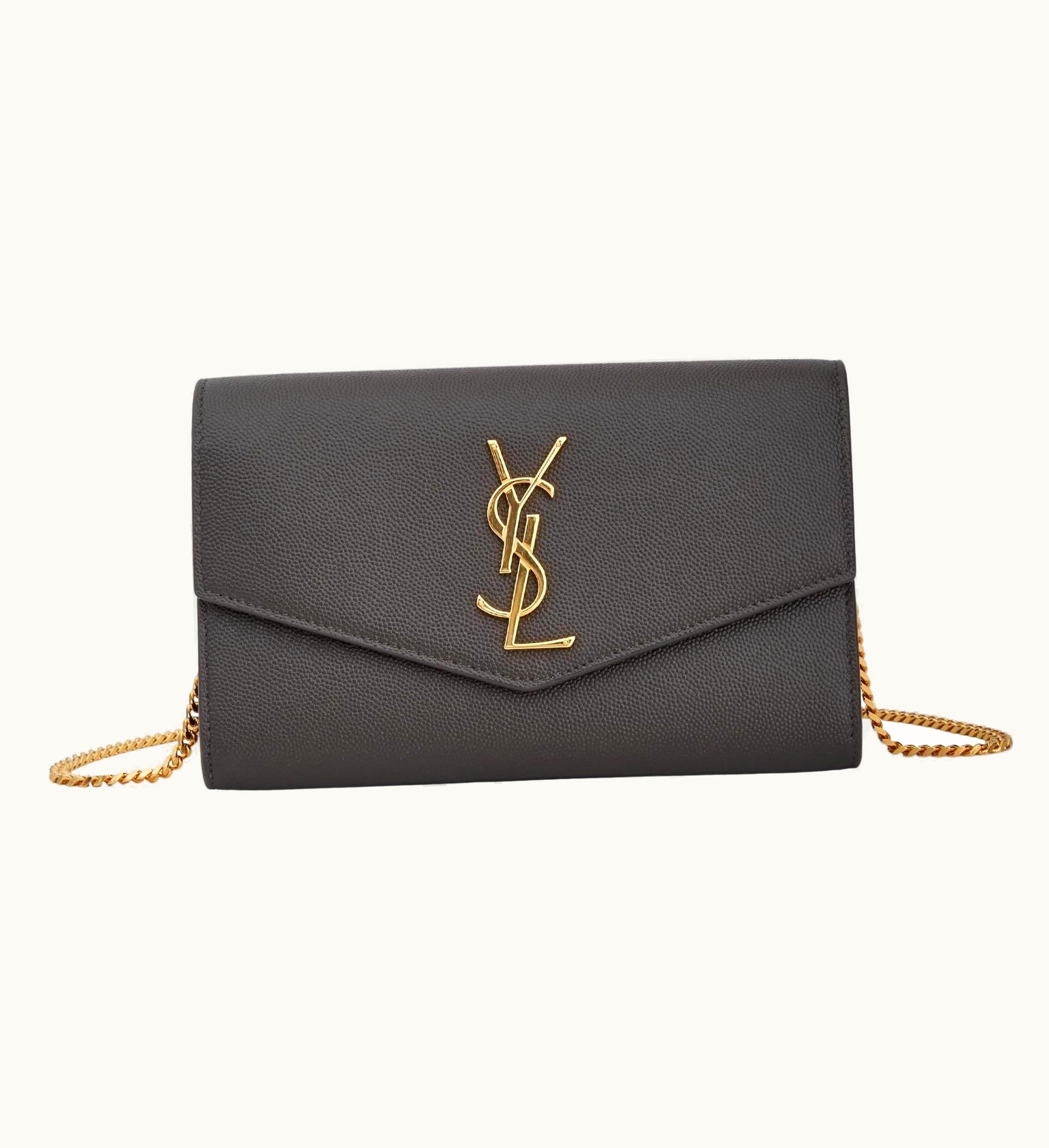 Saint Laurent Saint Laurent Grain De Poudre Grey Leather Envelope Flap Chain Bag (607788)