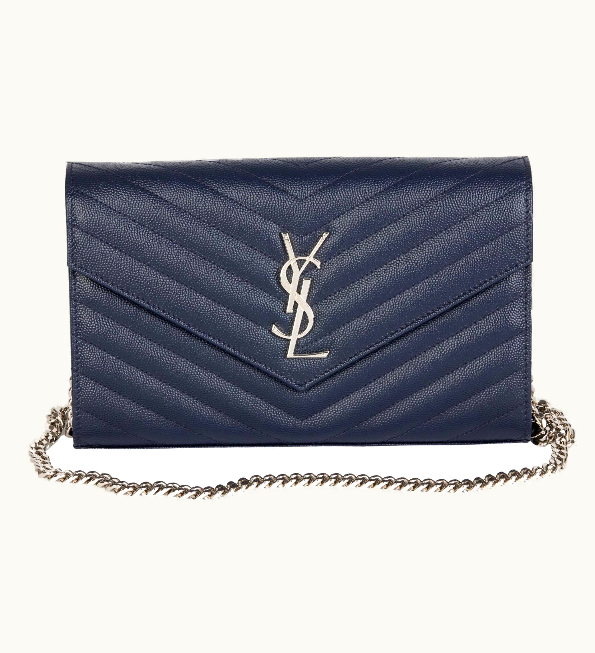 Saint Laurent Saint Laurent Navy Chevron Grained Calfskin Leather Envelope Wallet-on-Chain Woc UZ0586832