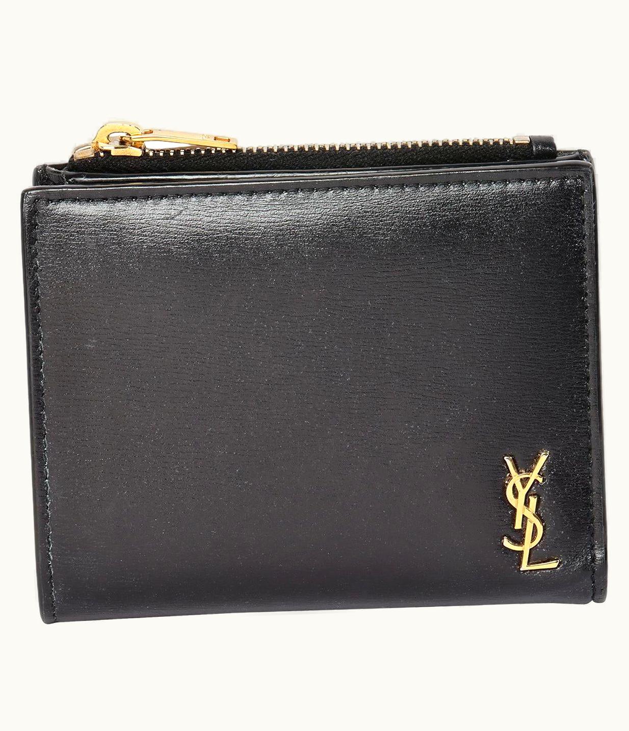 Saint Laurent Saint Laurent Black Grained Leather TIny Cassandre Bi-fold Id Wallet