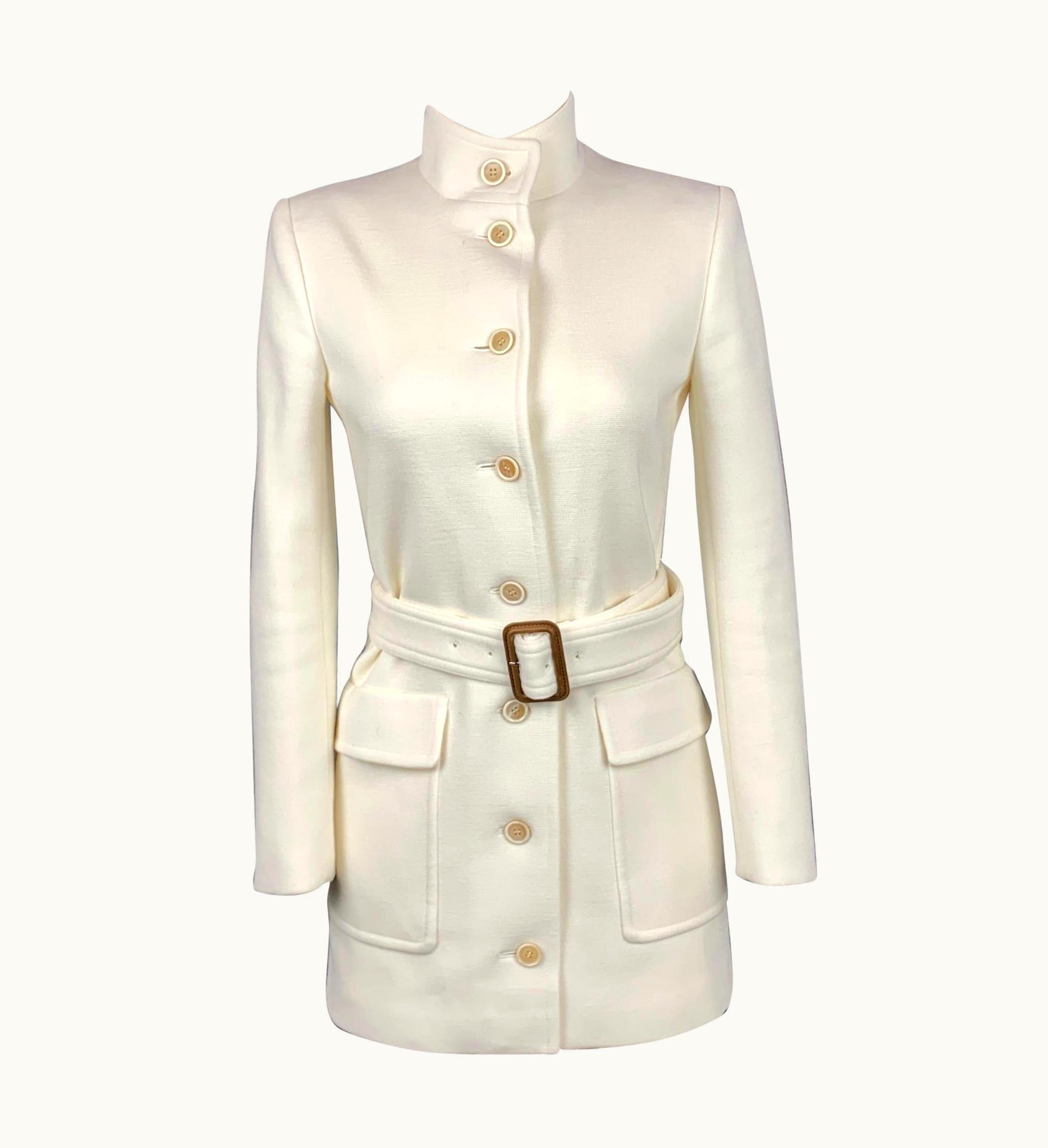 Saint Laurent Saint Laurent S/S 2021 Cream Wool Blend Belted Military Jacket