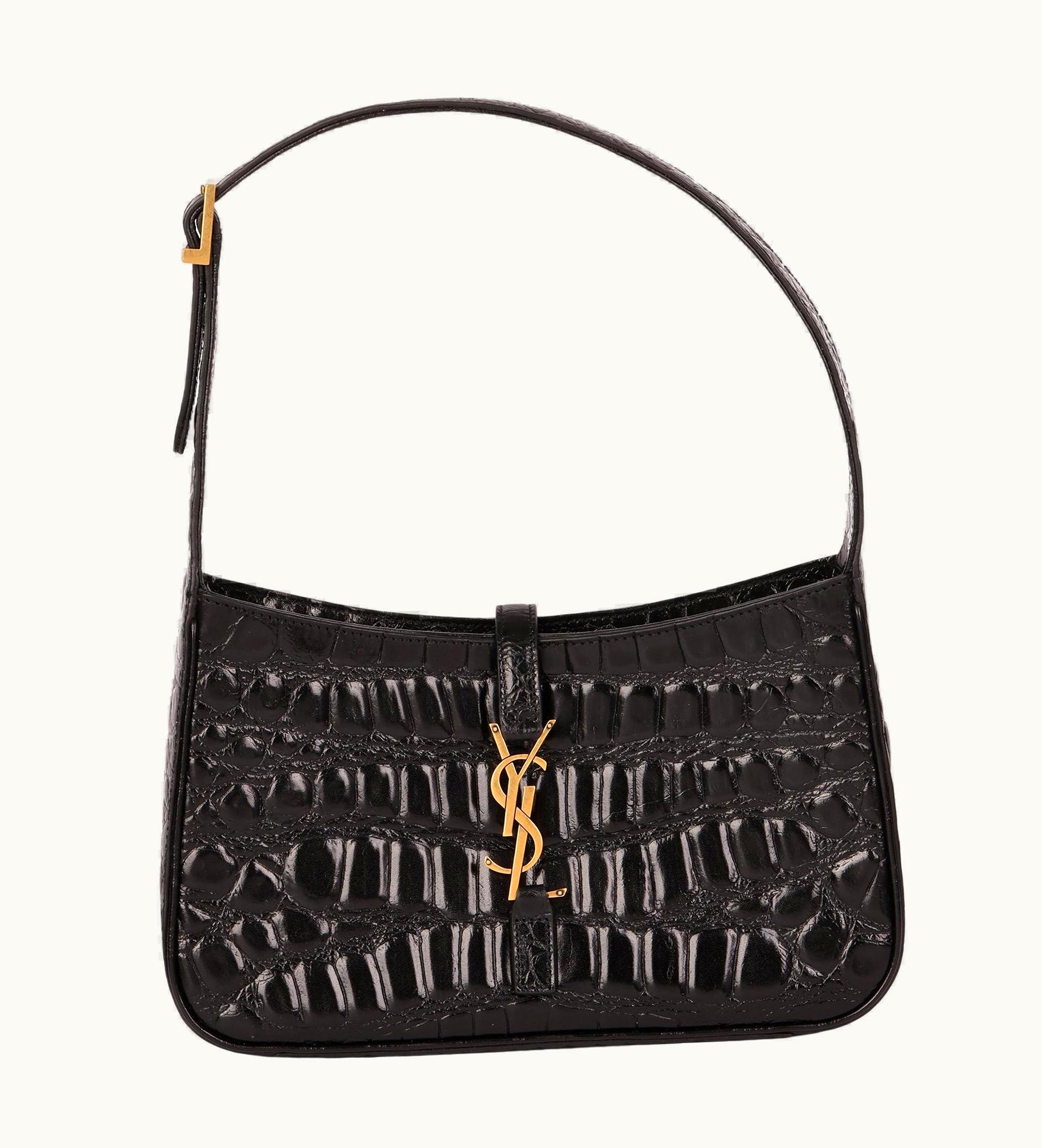 Saint Laurent Saint Laurent Black Shiny Crocodile Embossed Calfskin Leather Le 5 A 7 Hobo Bag