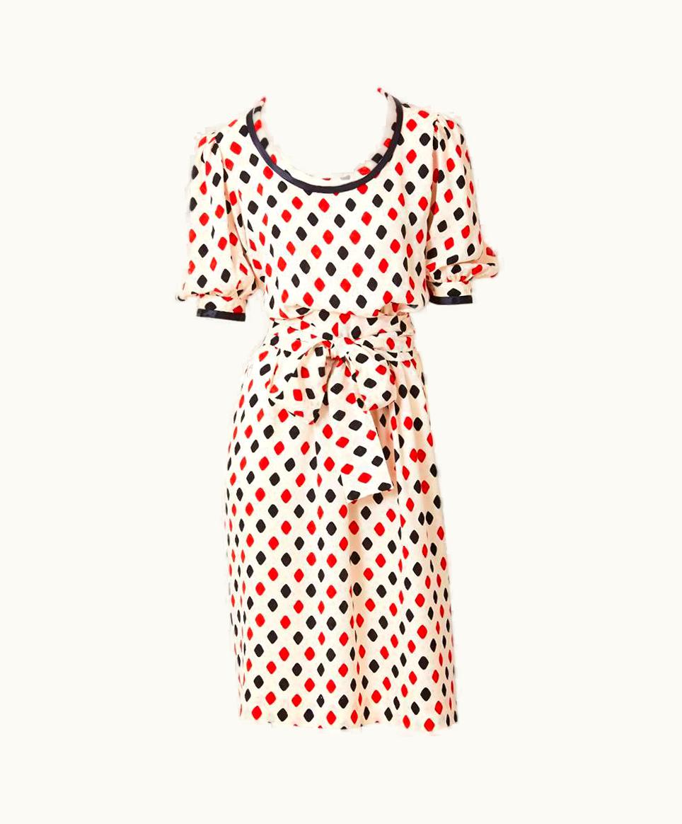 Saint Laurent Yves Saint Laurent Rive Gauche Patterned Silk Day Dress