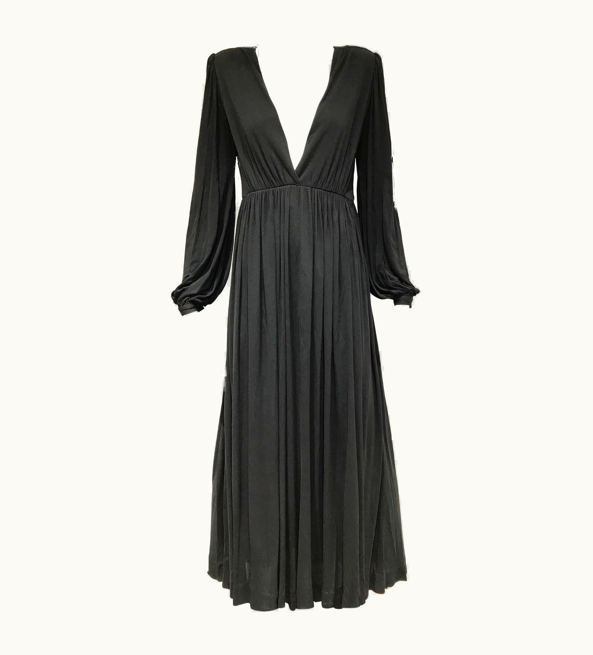 Saint Laurent 1970s Yves Saint Laurent Black Jersey V Neck Dress