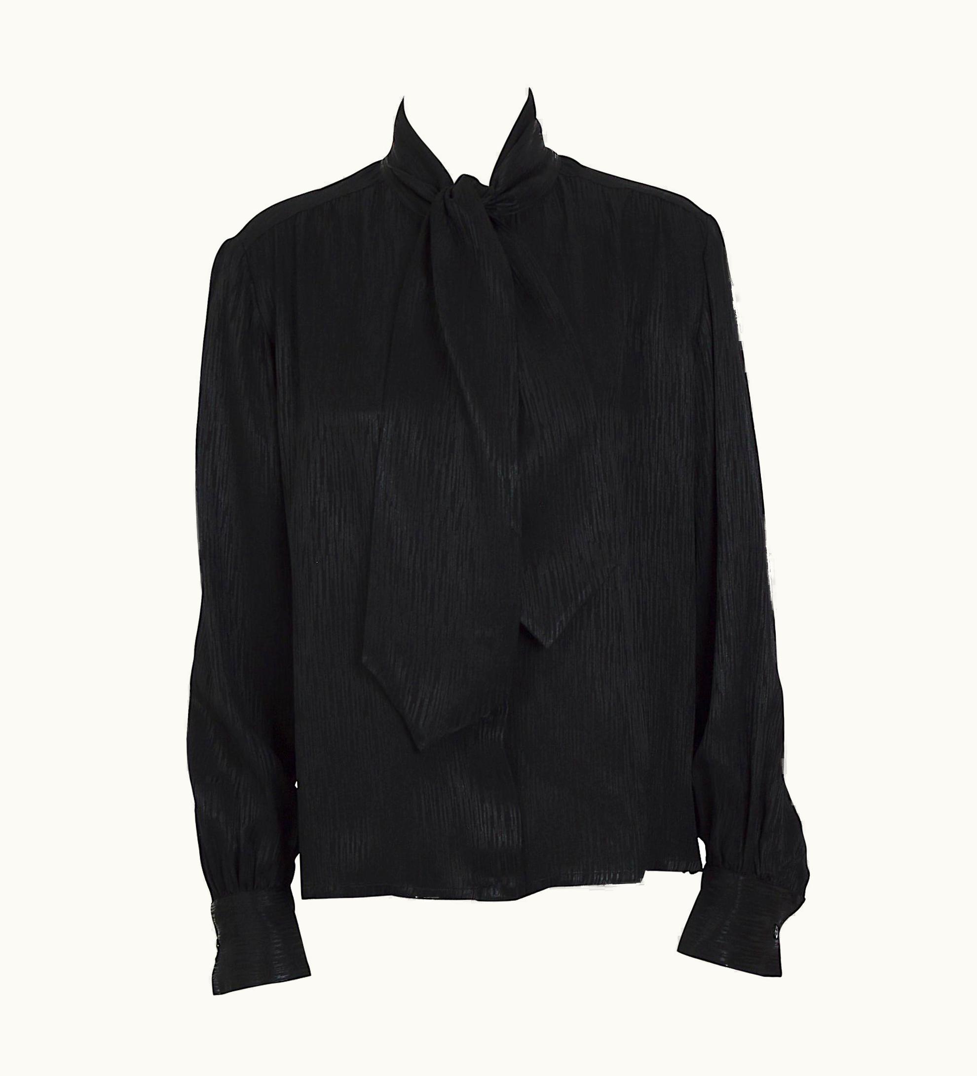 Saint Laurent Yves Saint Laurent Vintage 1970s Jet-black Silk Classic Scarf Tie Blouse/shirt