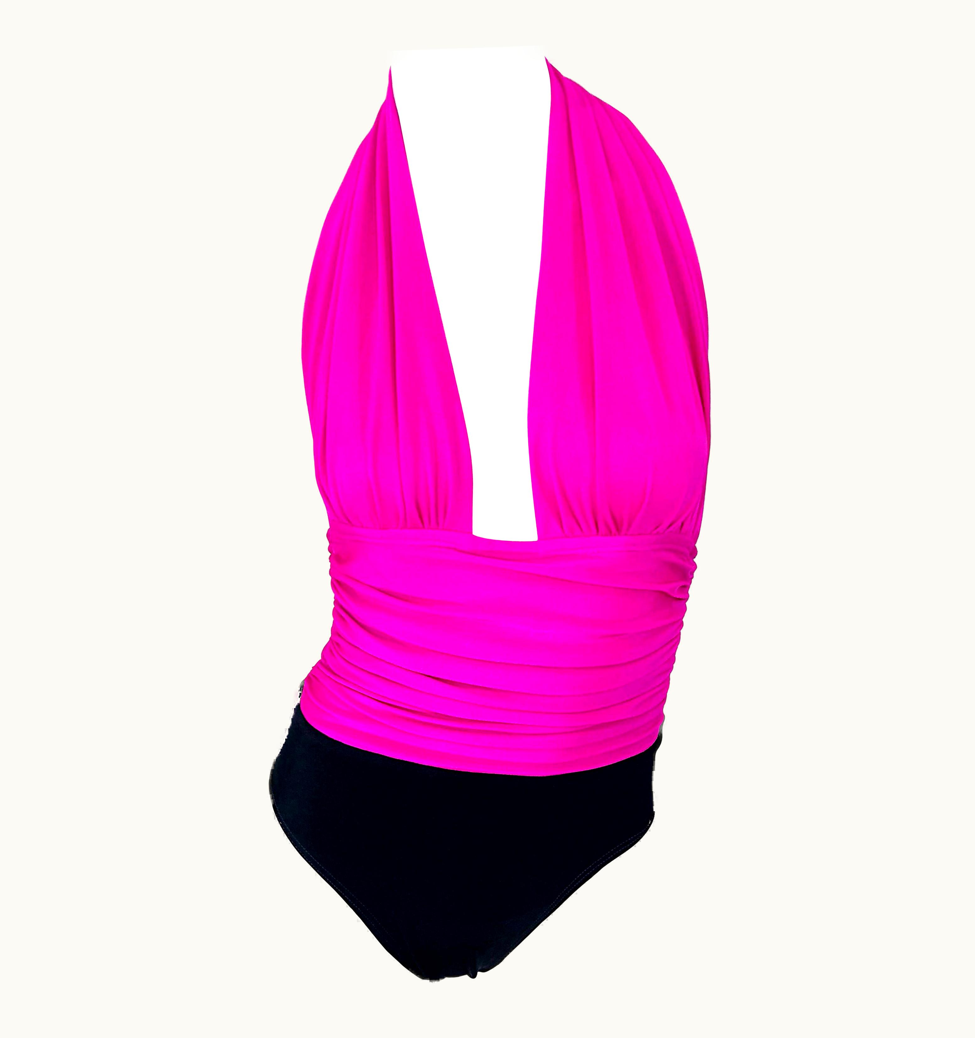 Saint Laurent Yves Saint Laurent S/S 14 Vintage Sexy Hot Pink + Black One Piece Swimsuit