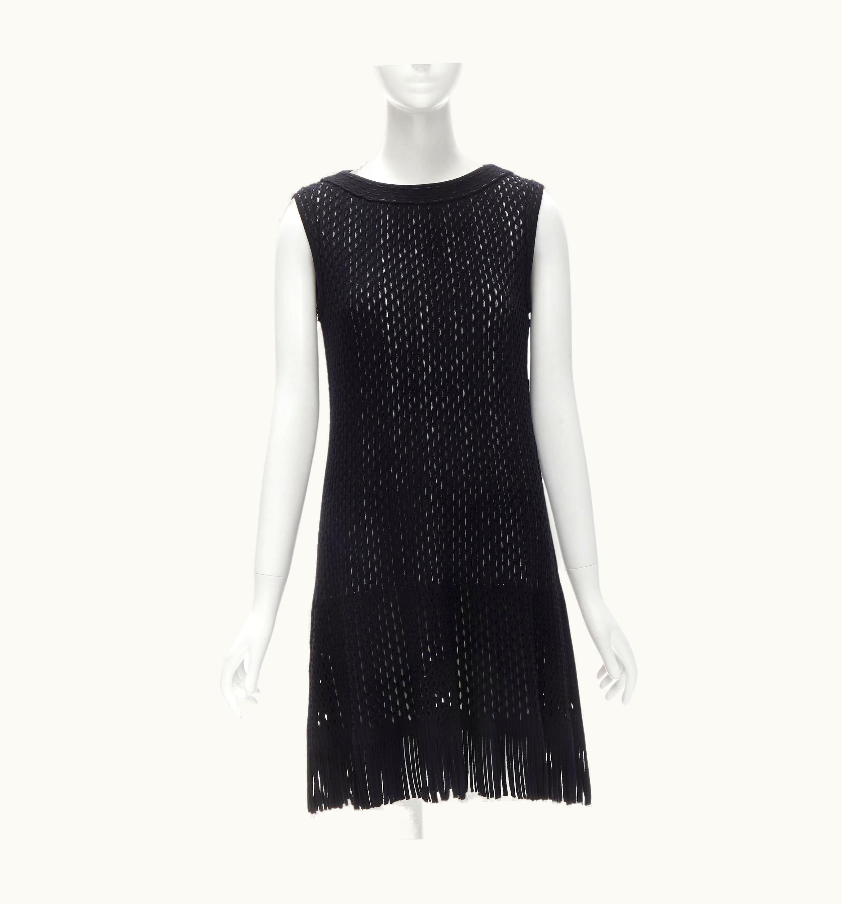 Alaia Alaia Robe Sm Courte Gladiator Black White Eyelet Knit Fringed Dress