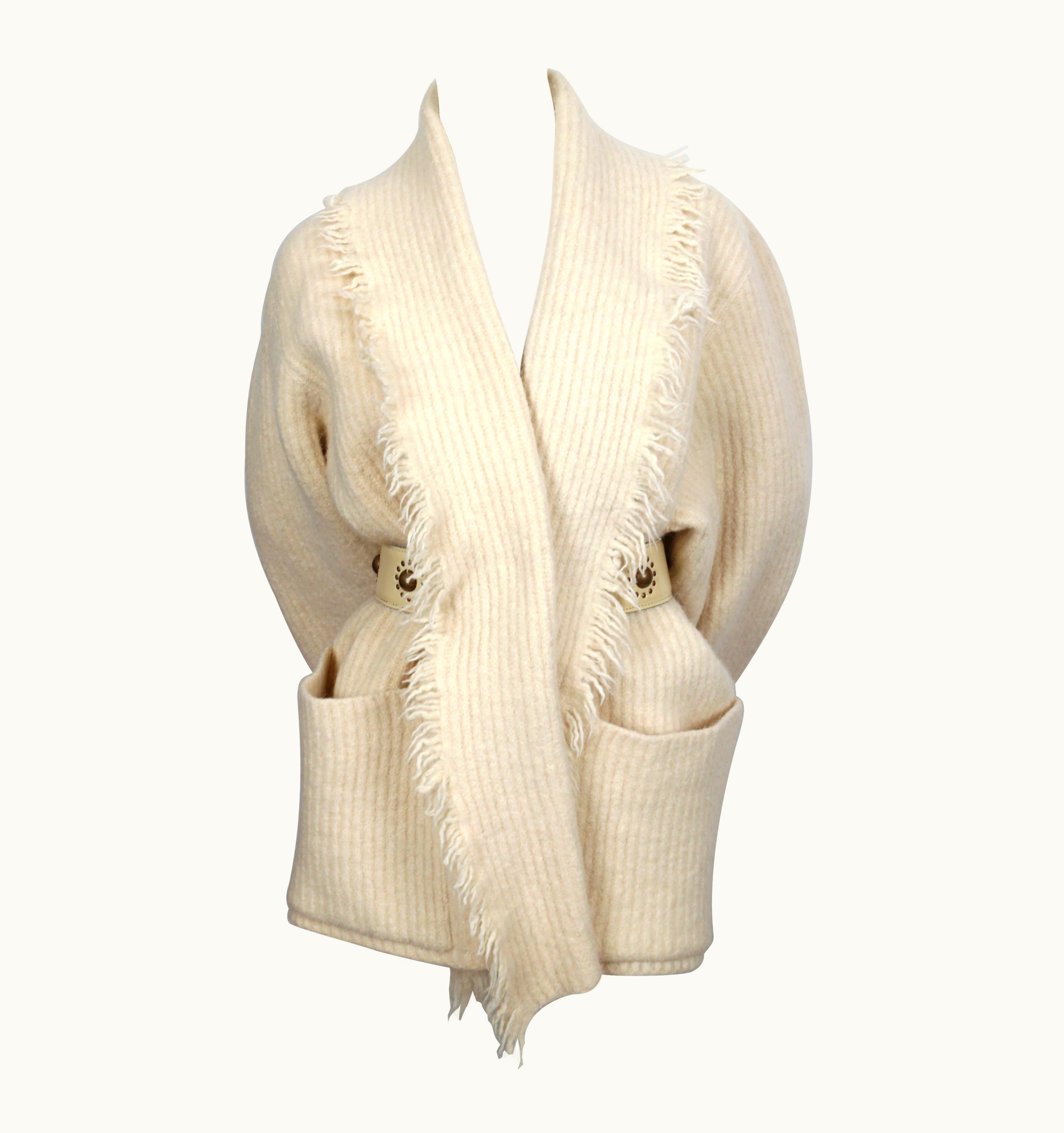 Alaia 1985 Azzedine Alaia Cream Alpaca Wool Sweater Jacket