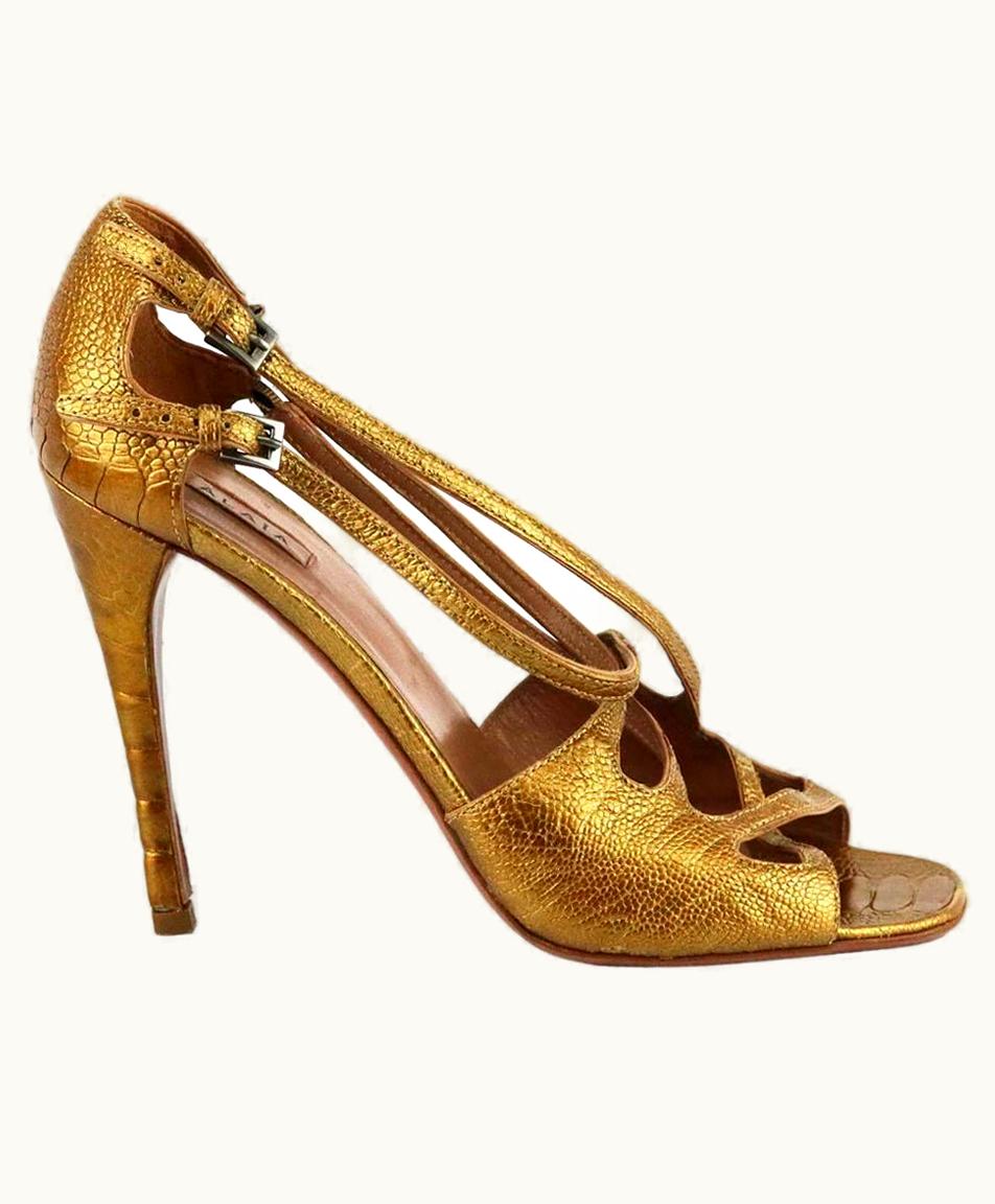 Alaia Azzedine Alaïa Metallic Croc Effect Leather Sandals