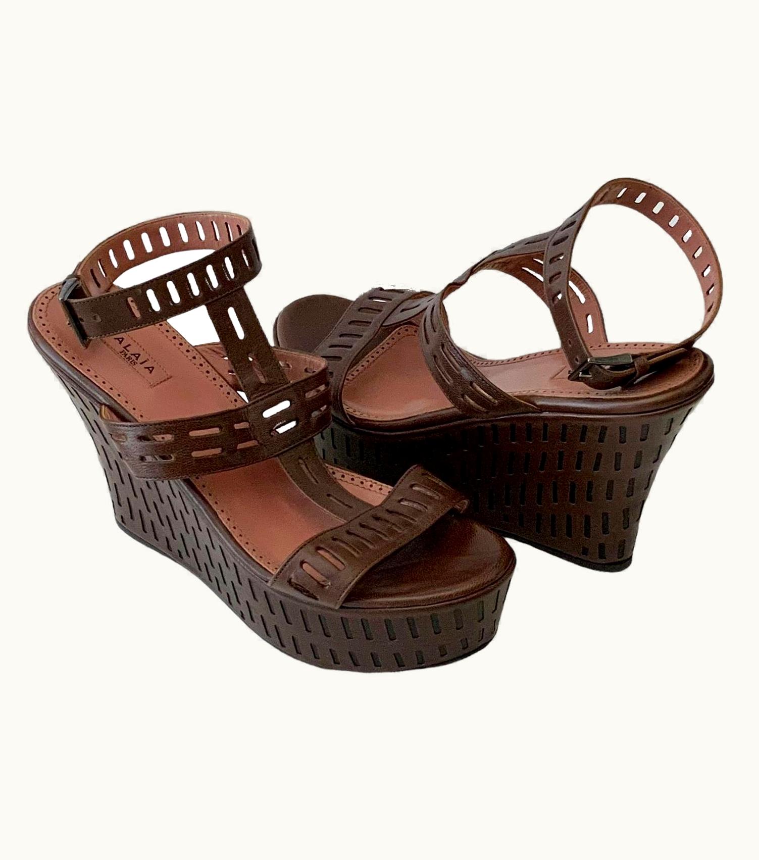 Alaia Azzedine Alaïa Brown Leather Wedge Platform Sandals