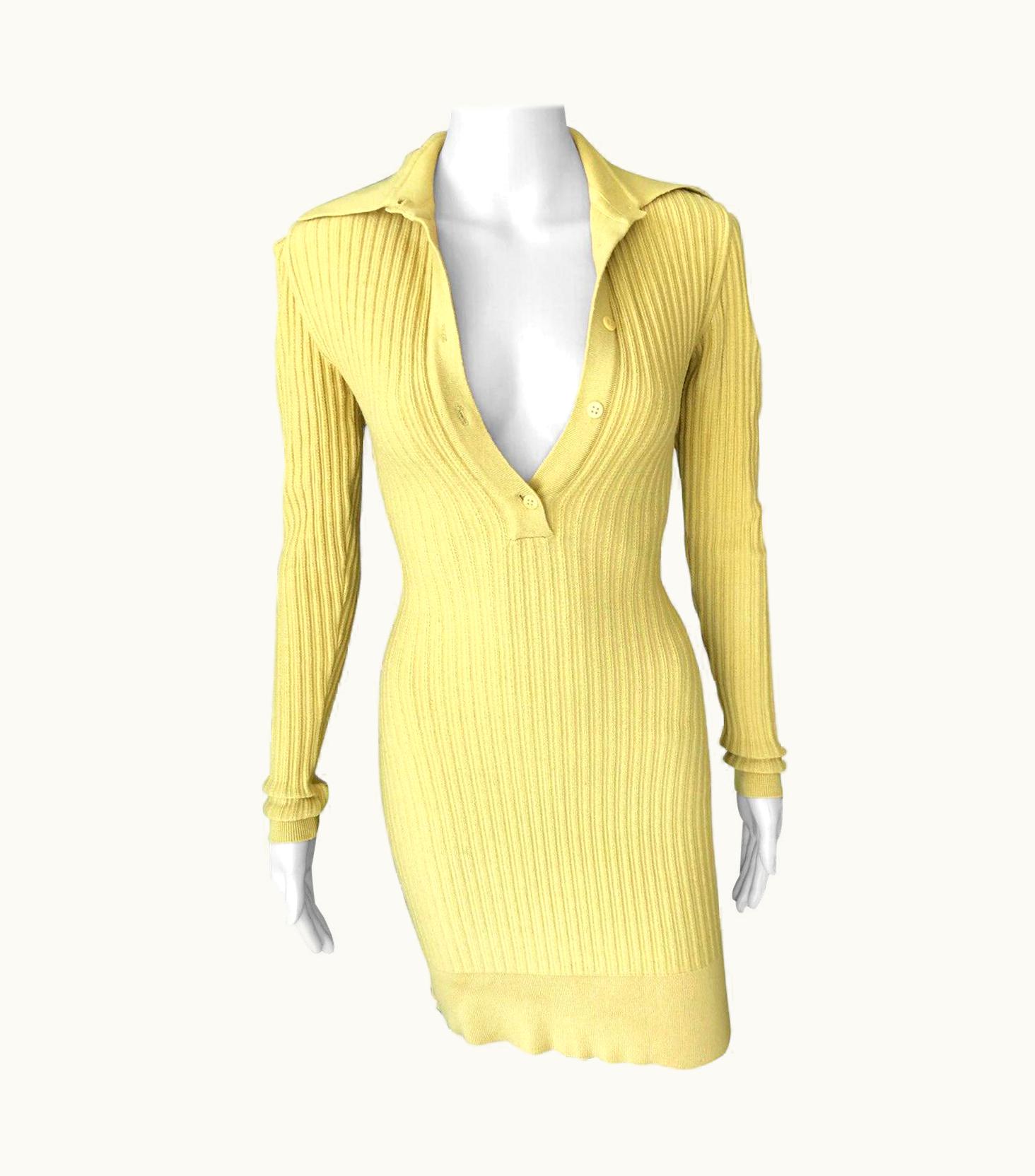 Alaia Azzedine Alaia Vintage Rib Knit Yellow Fitted Dress