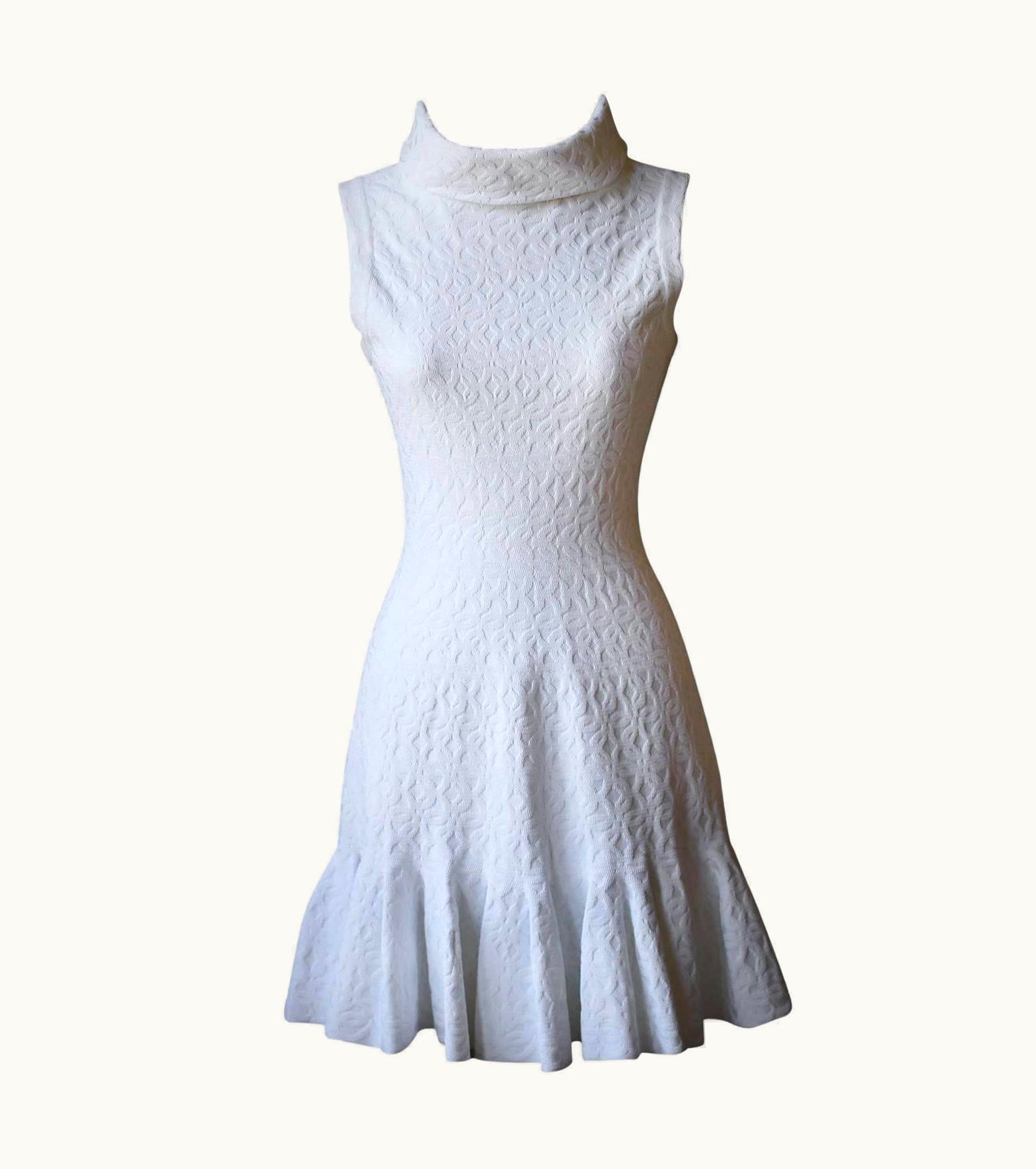Alaia Azzedine Alaia White Patterned Roll-Neck Dress