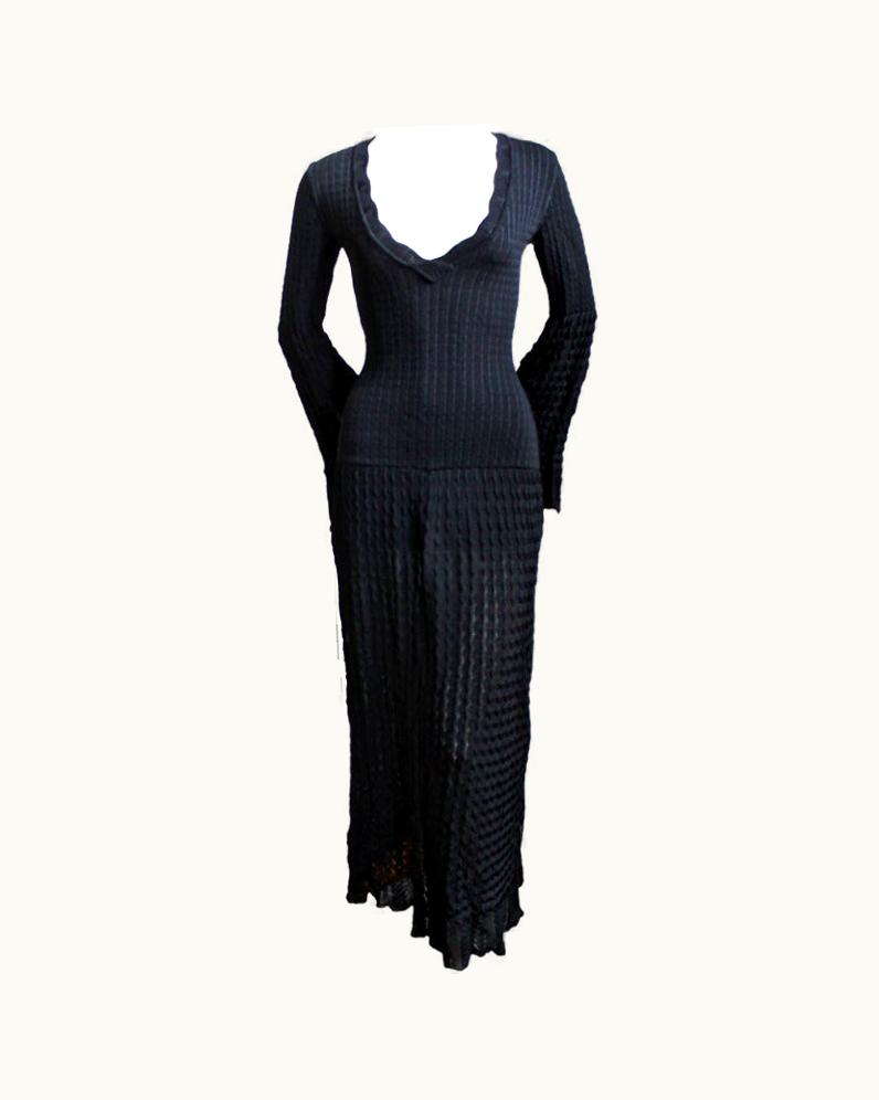 Alaia Azzedine Alaia Black Open Knit Long Dress 1992