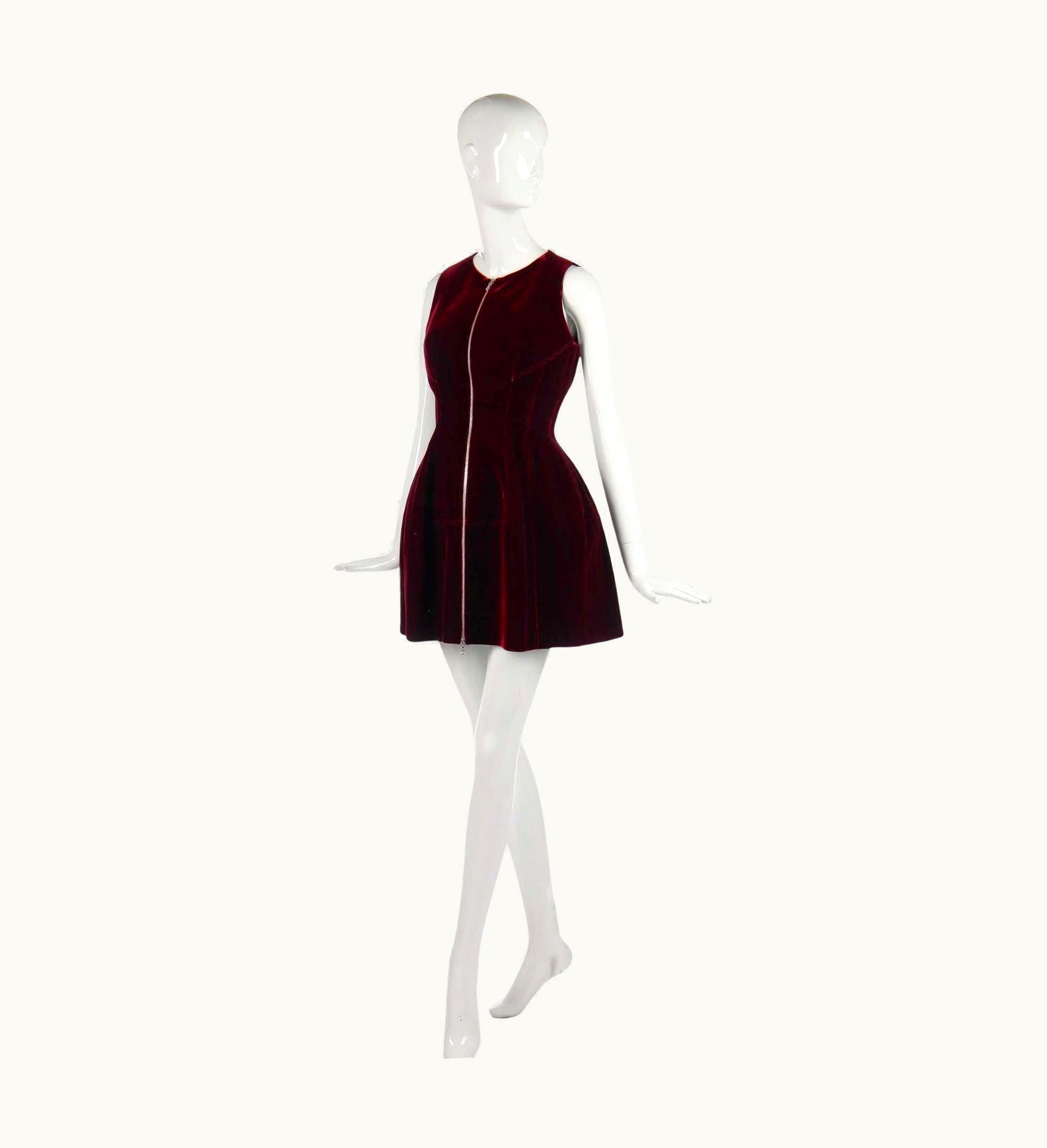 Alaia Azzedine Alaia Velvet Mini Dress In Deep Burgundy