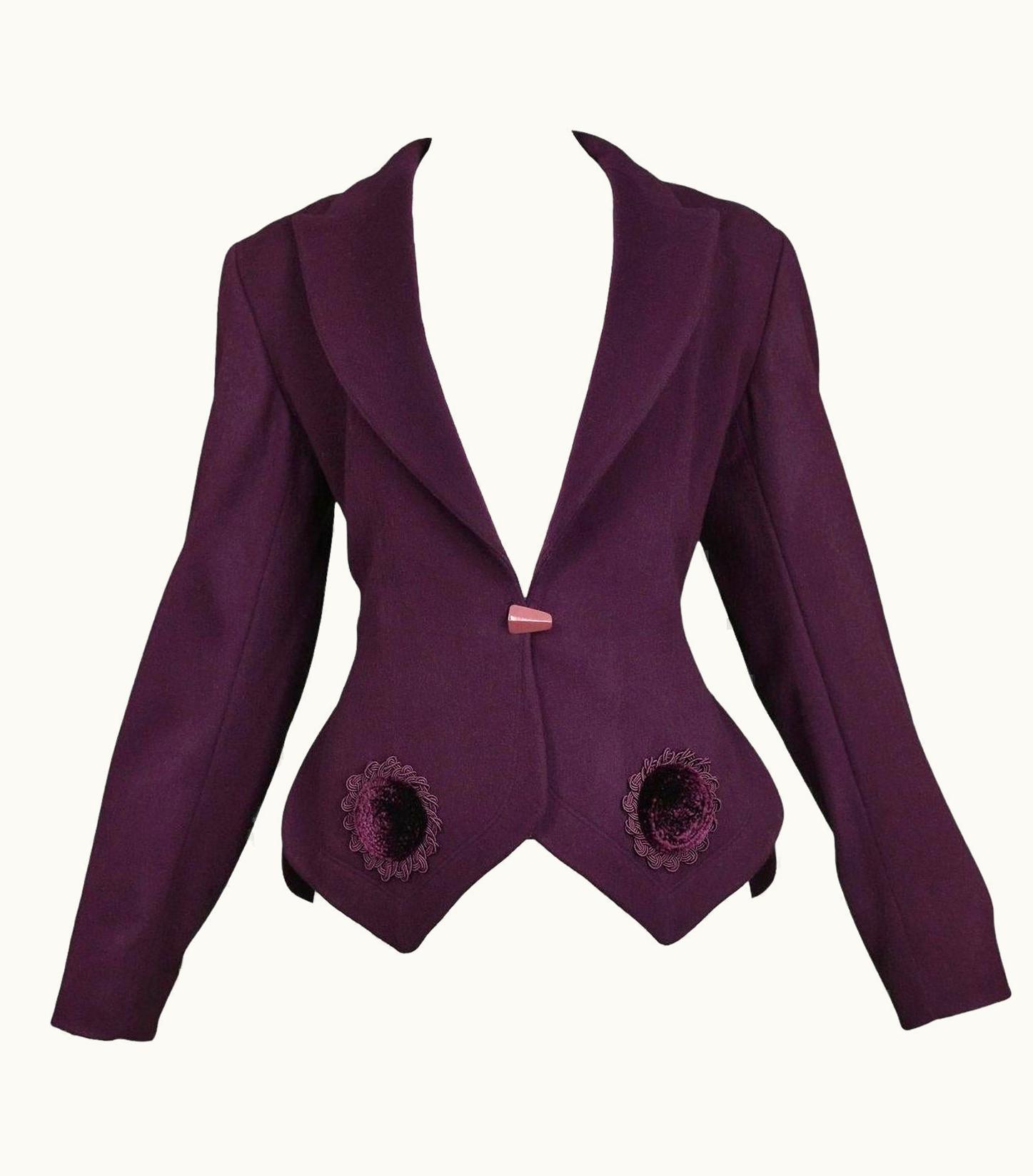 Alaia Azzedine Alaia Purple & Velvet Applique Jacket Runway 1991