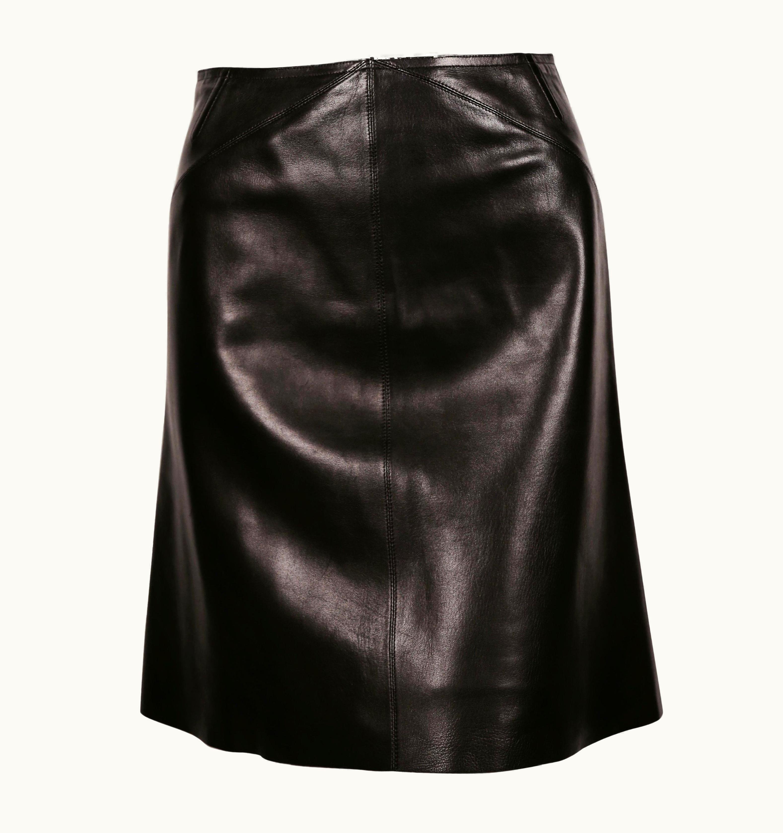 Alaia Azzedine Alaia Black Leather Skirt With Pleated Hemline