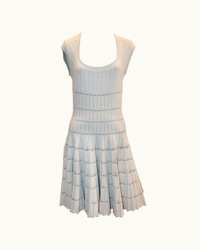 Alaia Azzedine Alaia White & Taupe Stretch Pleated Dress