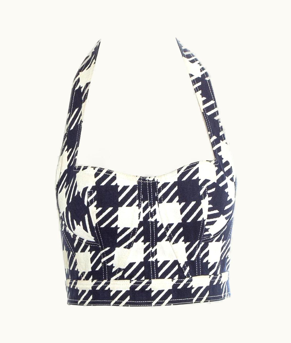 Alaia Azzedine Alaia Navy Blue Houndstooth 'Tati' Corset, S/S 1991