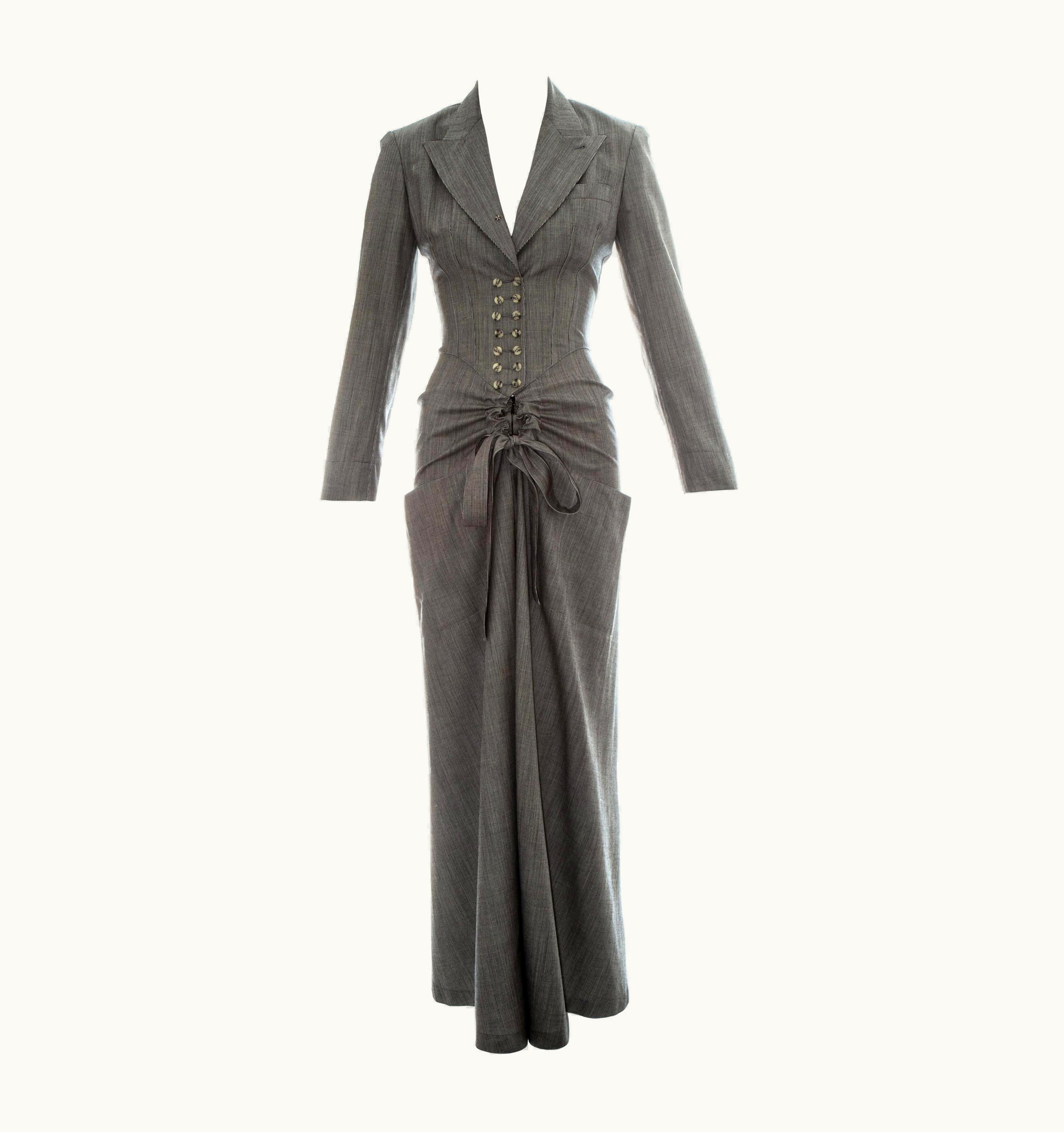 Alaia Azzedine Alaia Grey Wool Double Breasted Jumpsuit, S/S 1988