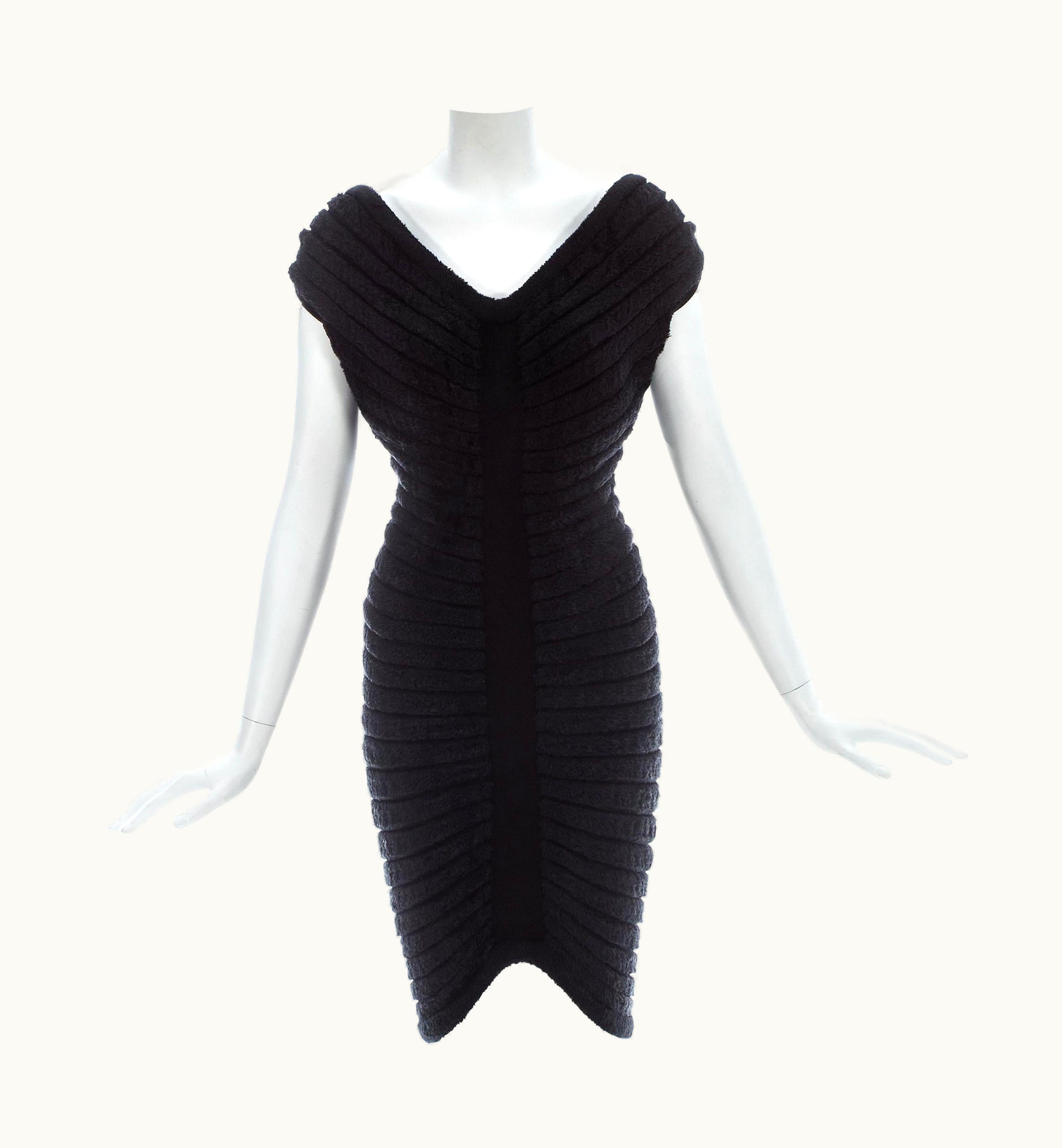 Alaia Azzedine Alaia Black Chenille-knitted 'Houpette' Dress, S/S 1994
