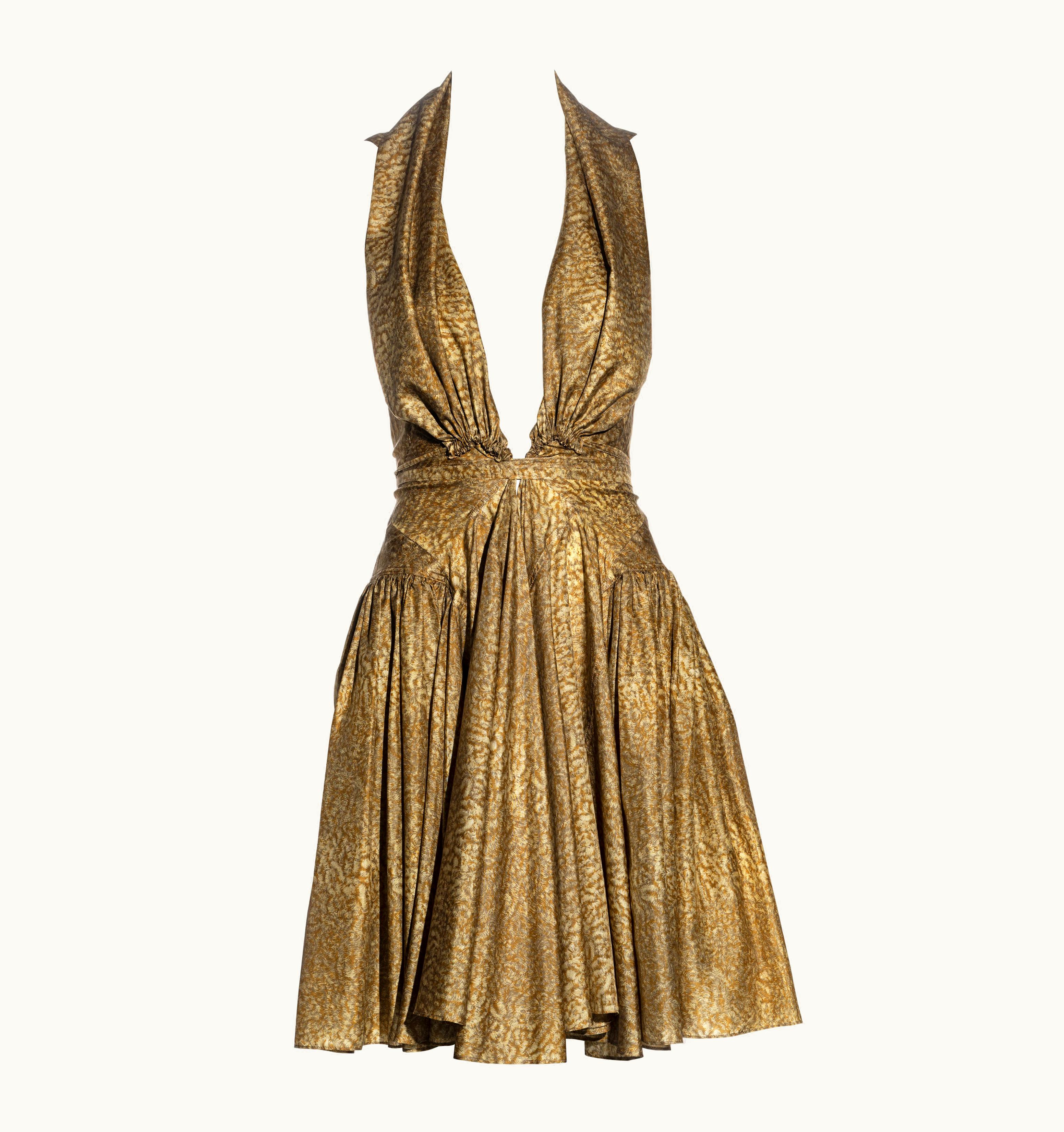 Alaia Azzedine Alaia Gold Printed Silk Evening Dress, S/S 1987
