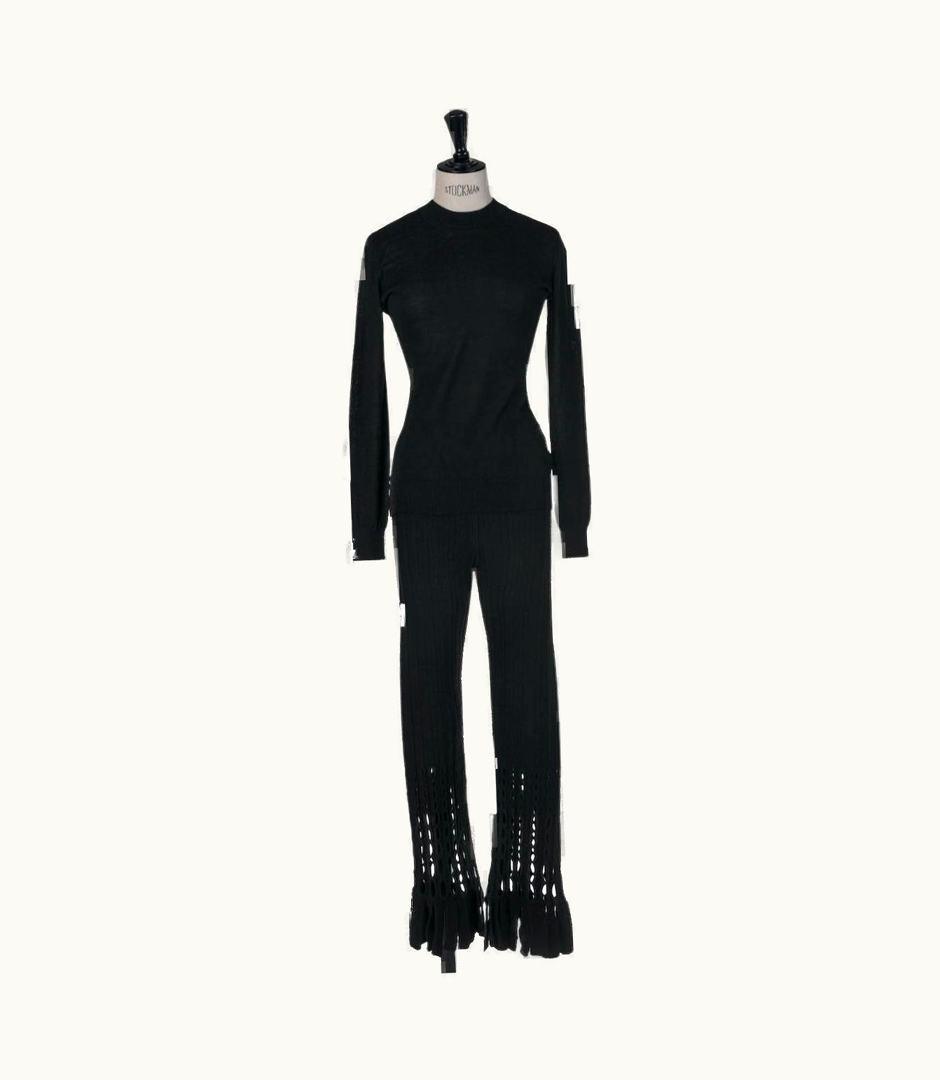 Alaia Azzedine ALAÏA Fall 1993 Documented Black Perforated Boiled Wool Fringed Pants