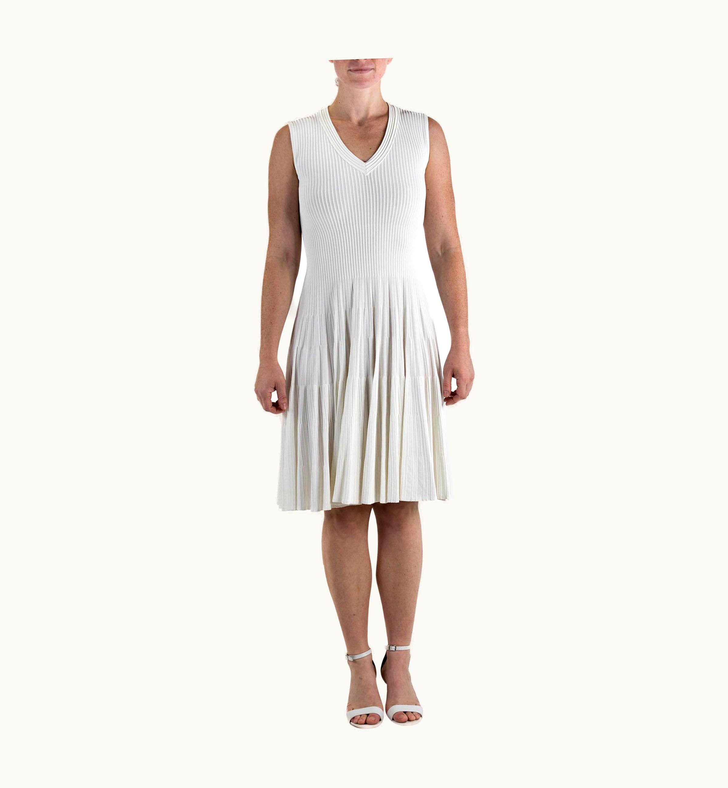 Alaia 2000s Azzedine Alaia White Rayon Blend V Neck Ribbed Dress