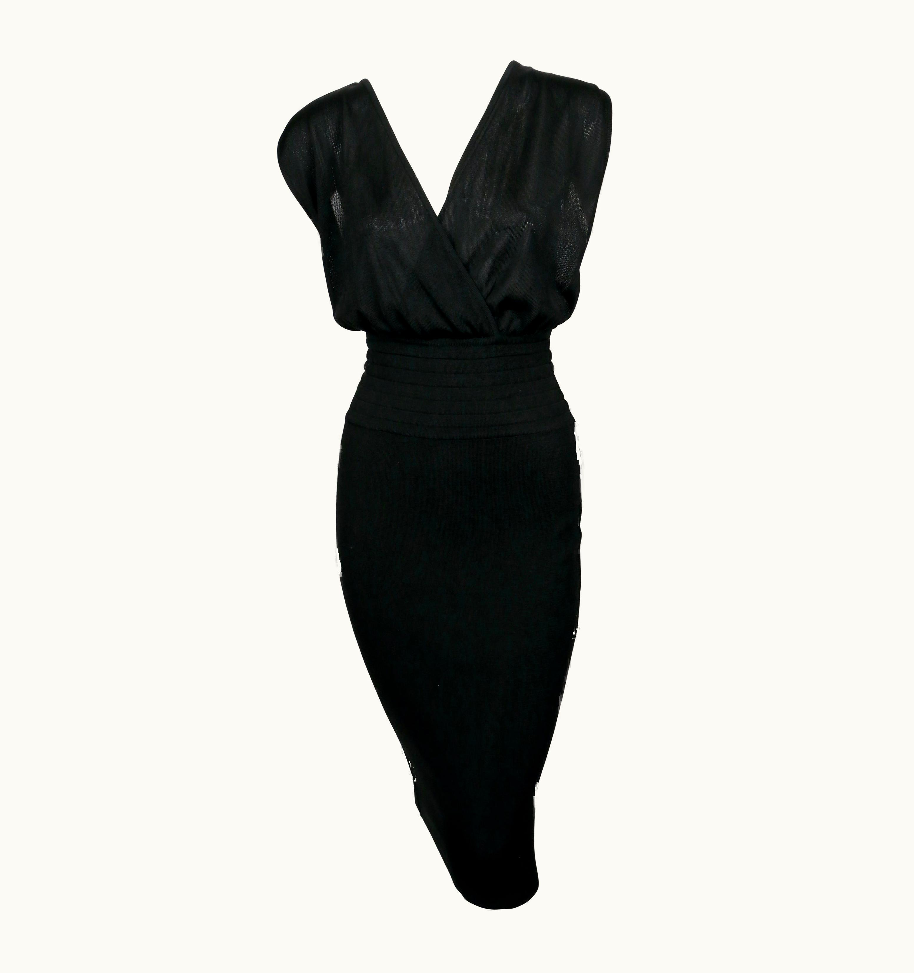 Alaia 1984 Azzedine Alaia Black Knit Dress With Wide Elastic Waistband
