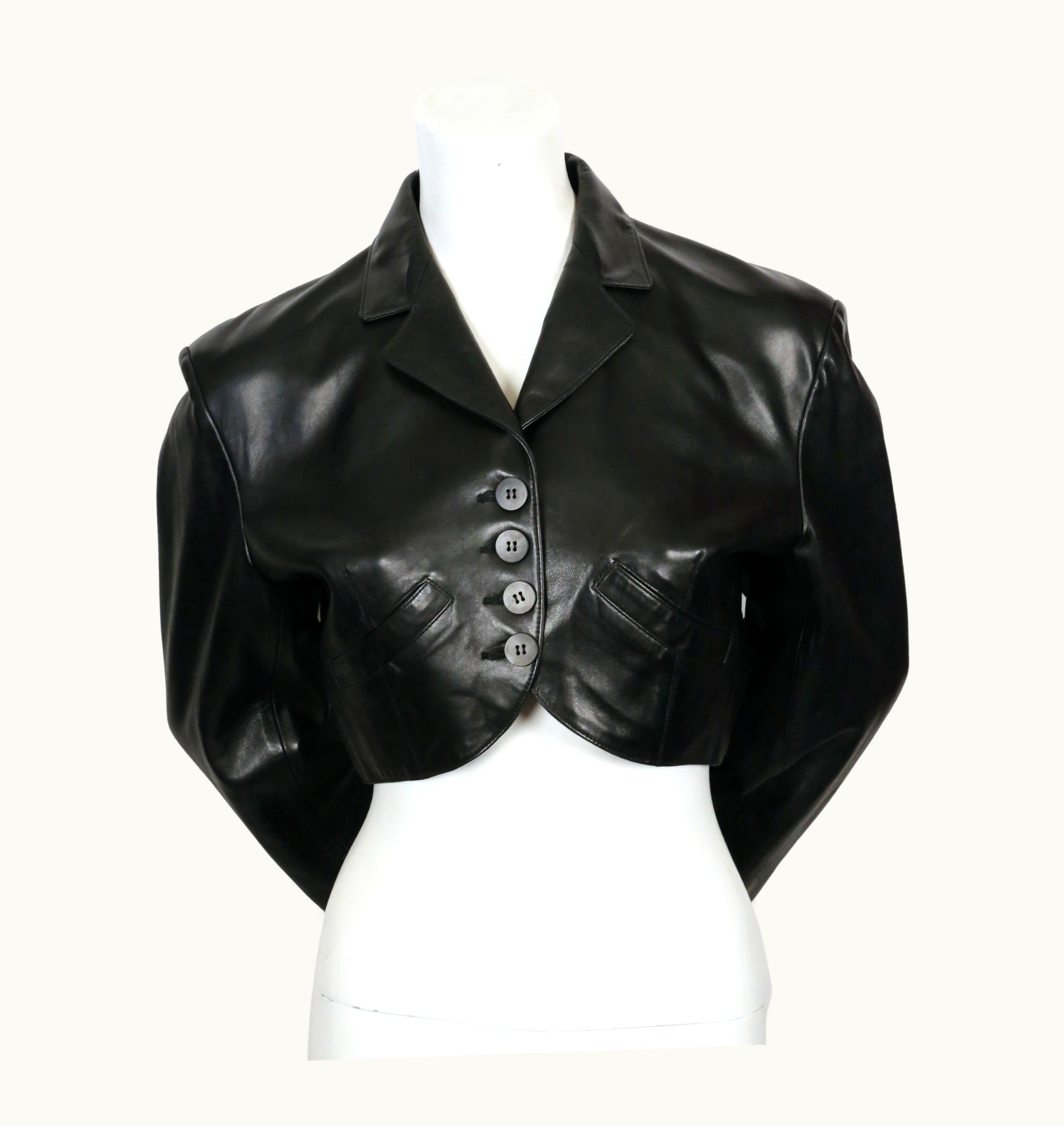 Alaia 1988 Azzedine Alaia Cropped Black Leather Jacket With Curved Pockets