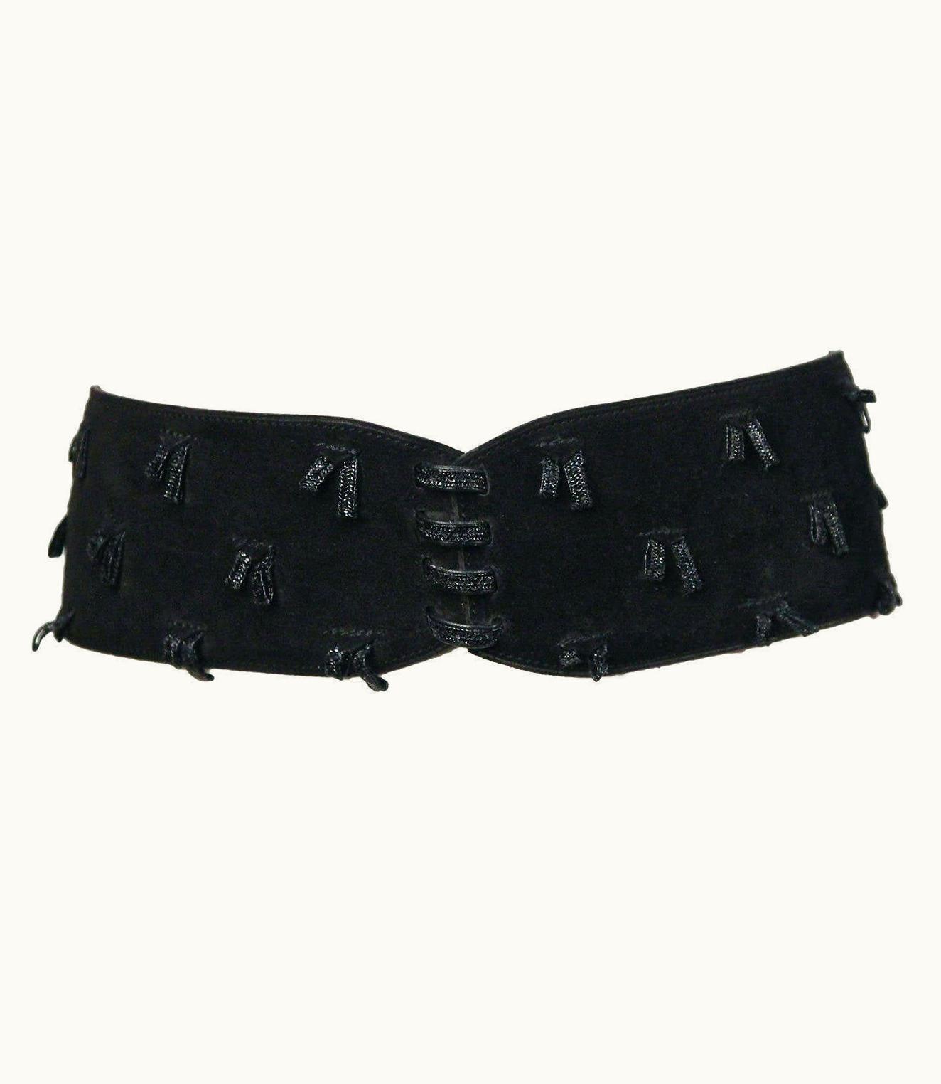 Alaia 1989 Azzedine Alaia Black Suede Runway Belt With Fringe Detail