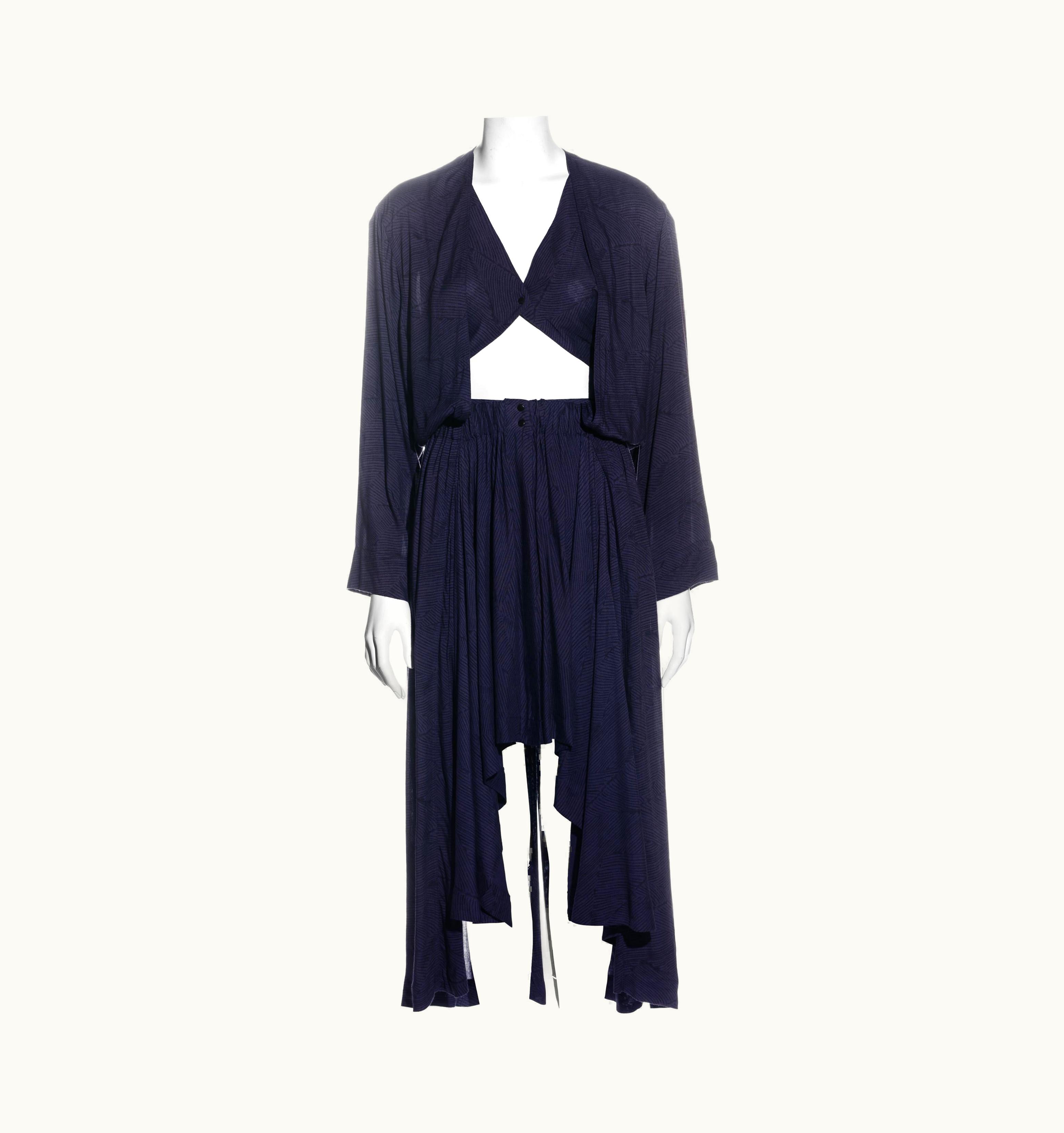 Alaia Azzedine Alaia Purple Rayon Dress And Mini Shorts, S/S 1984