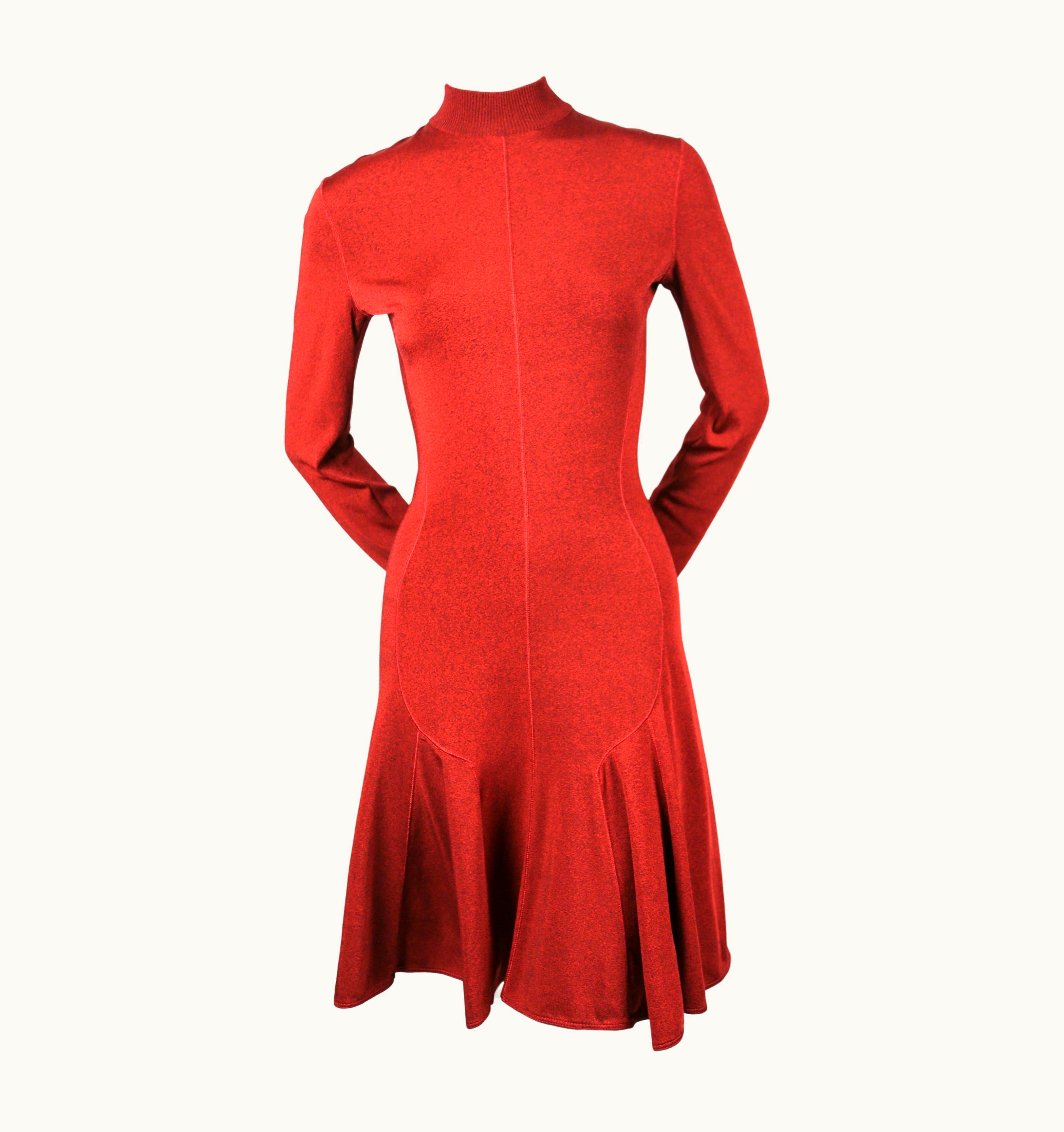Alaia Azzedine Alaia Dark Red Flared Dress With Long Sleeves, 1990s
