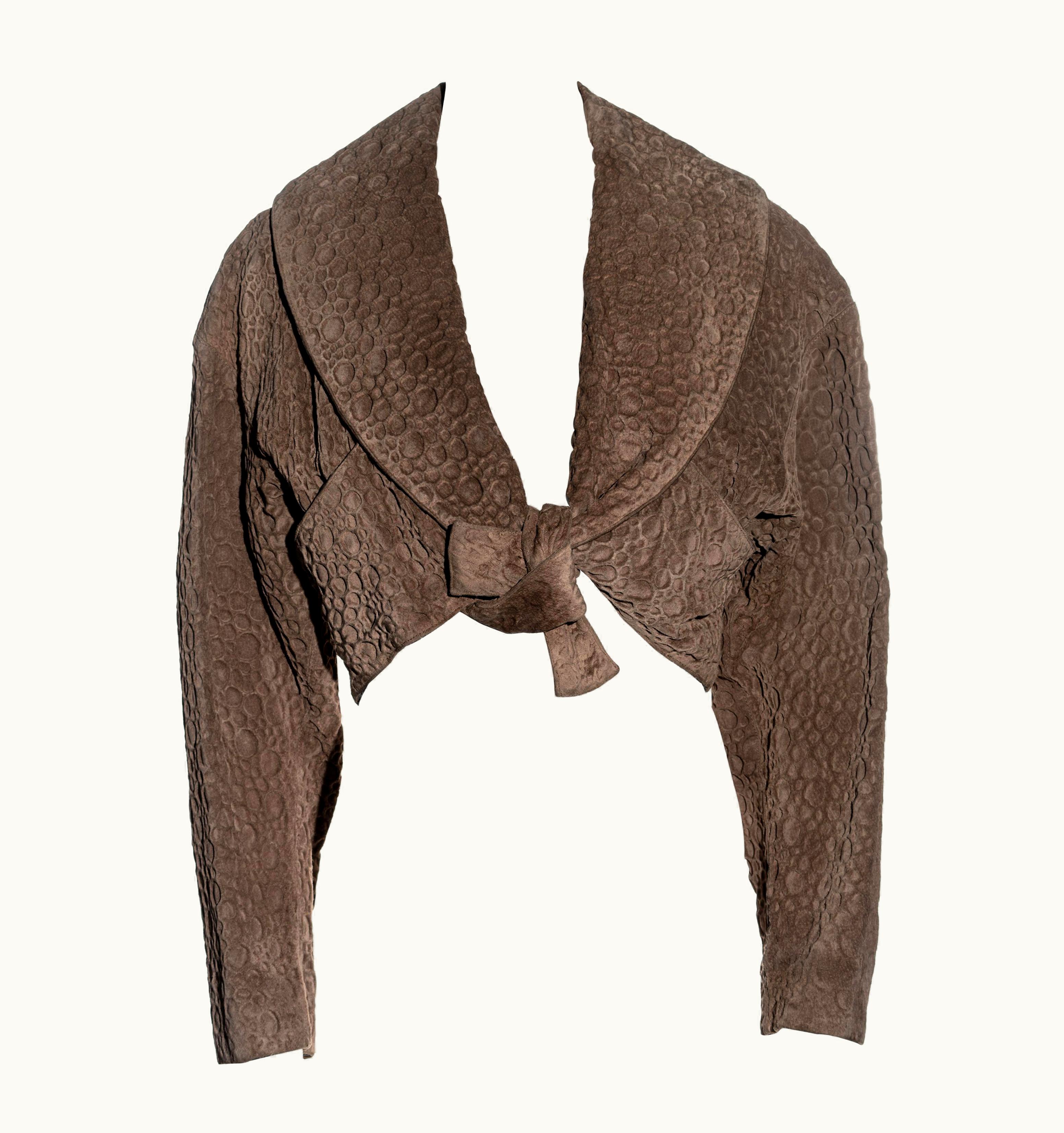 Alaia Azzedine Alaia Taupe Embossed Suede Cropped Bolero Jacket, S/S 1987