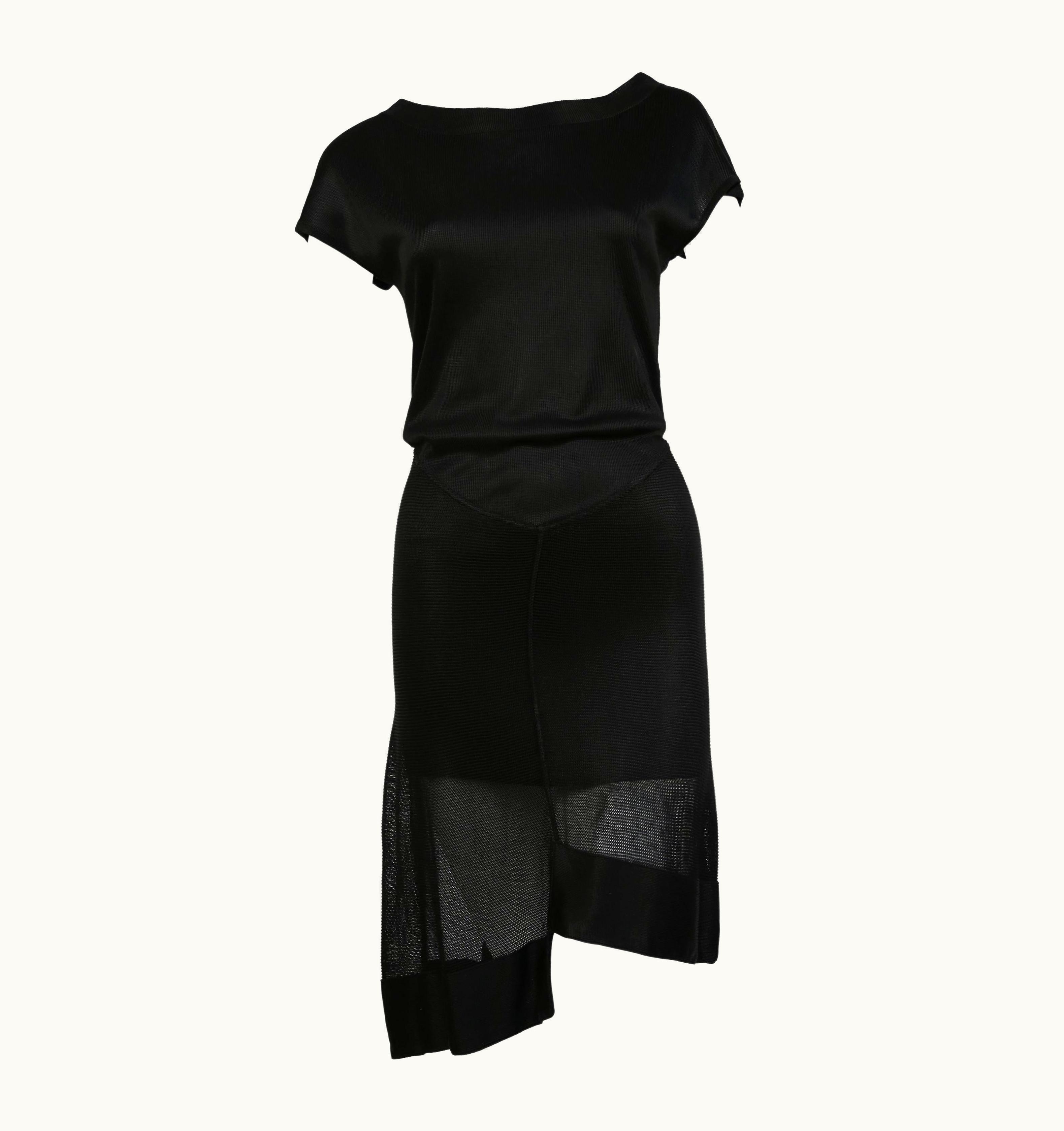 Alaia 1992 Azzedine Alaia Documented Black Dress With Sheer Asymmetrical Hemline