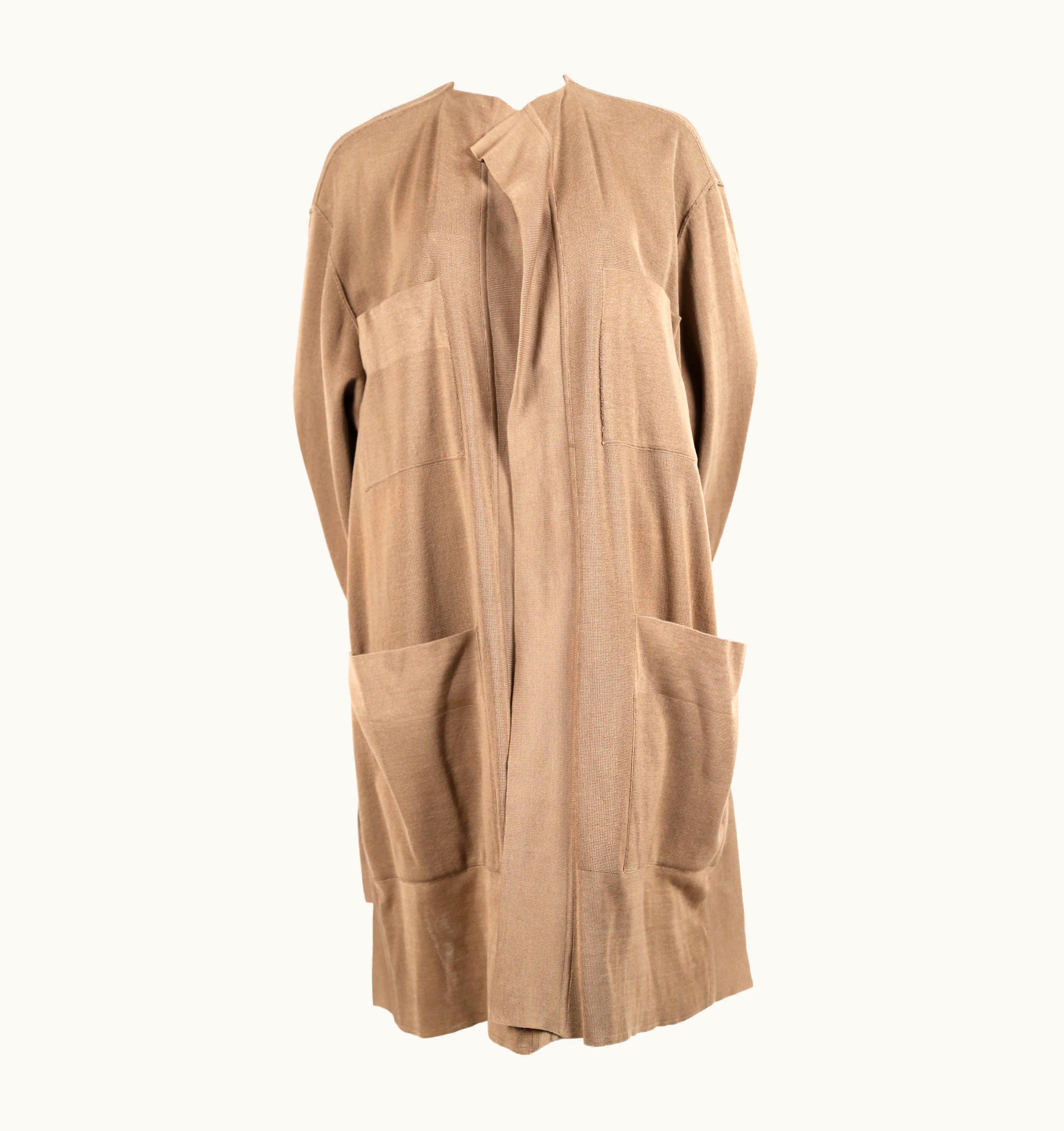 Alaia 1985 Azzedine Alaia Oversized Tan Cardigan Sweater Coat With Pockets