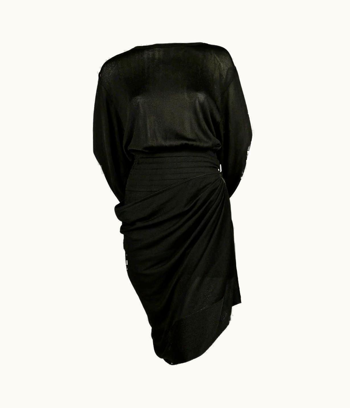 Alaia 1984 Azzedine Alaia Jet Black Summer Playsuit With Draped Skirt