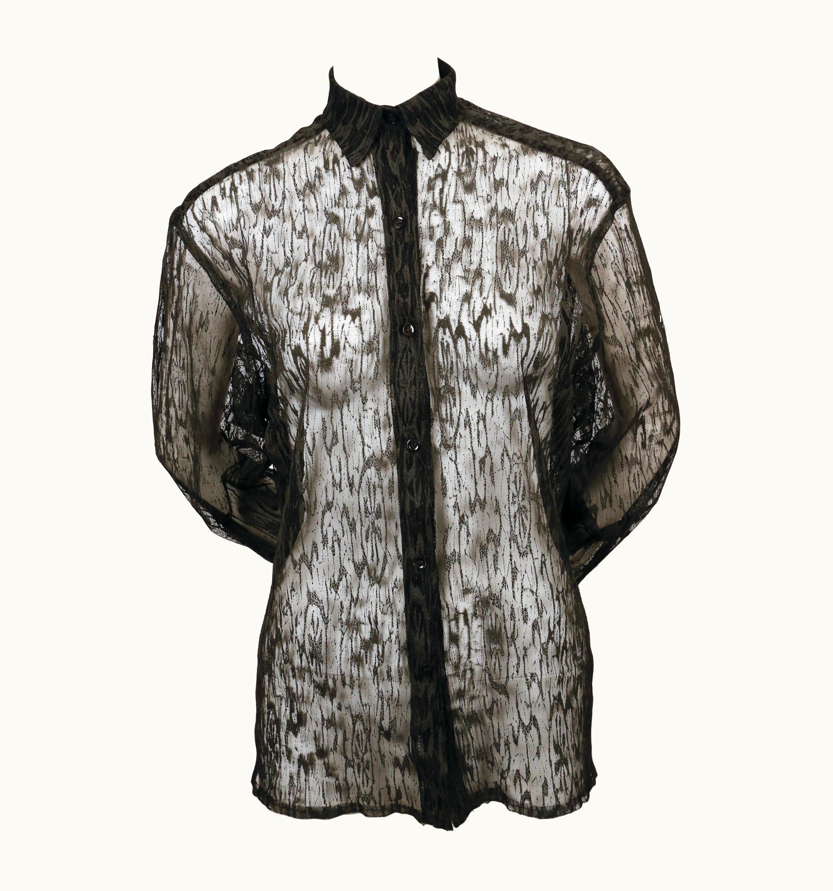 Alaia 1987 Azzedine Alaia Black Textured Net Runway Button Up Shirt