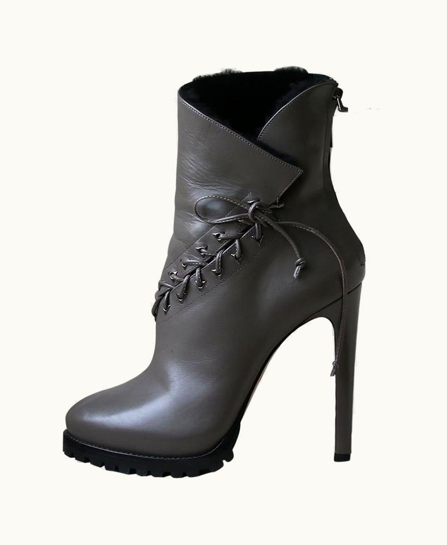 Alaia Azzedine Alaïa Shearling-Lined Lace-Up Leather Platform Ankle Boots