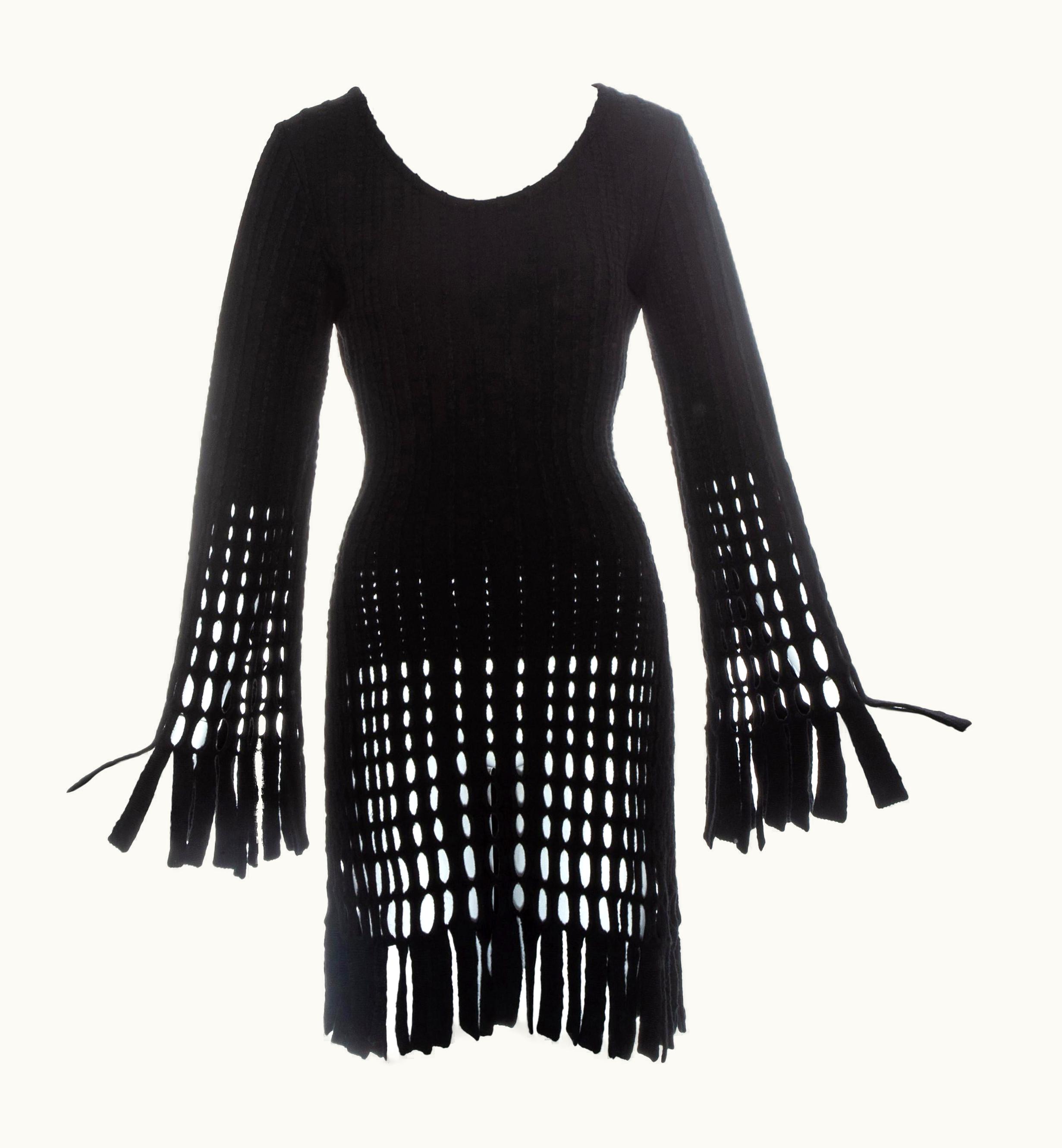 Alaia Azzedine Alaia Black Laser Cut Boiled Wool Fringed Tunic, AW 1993
