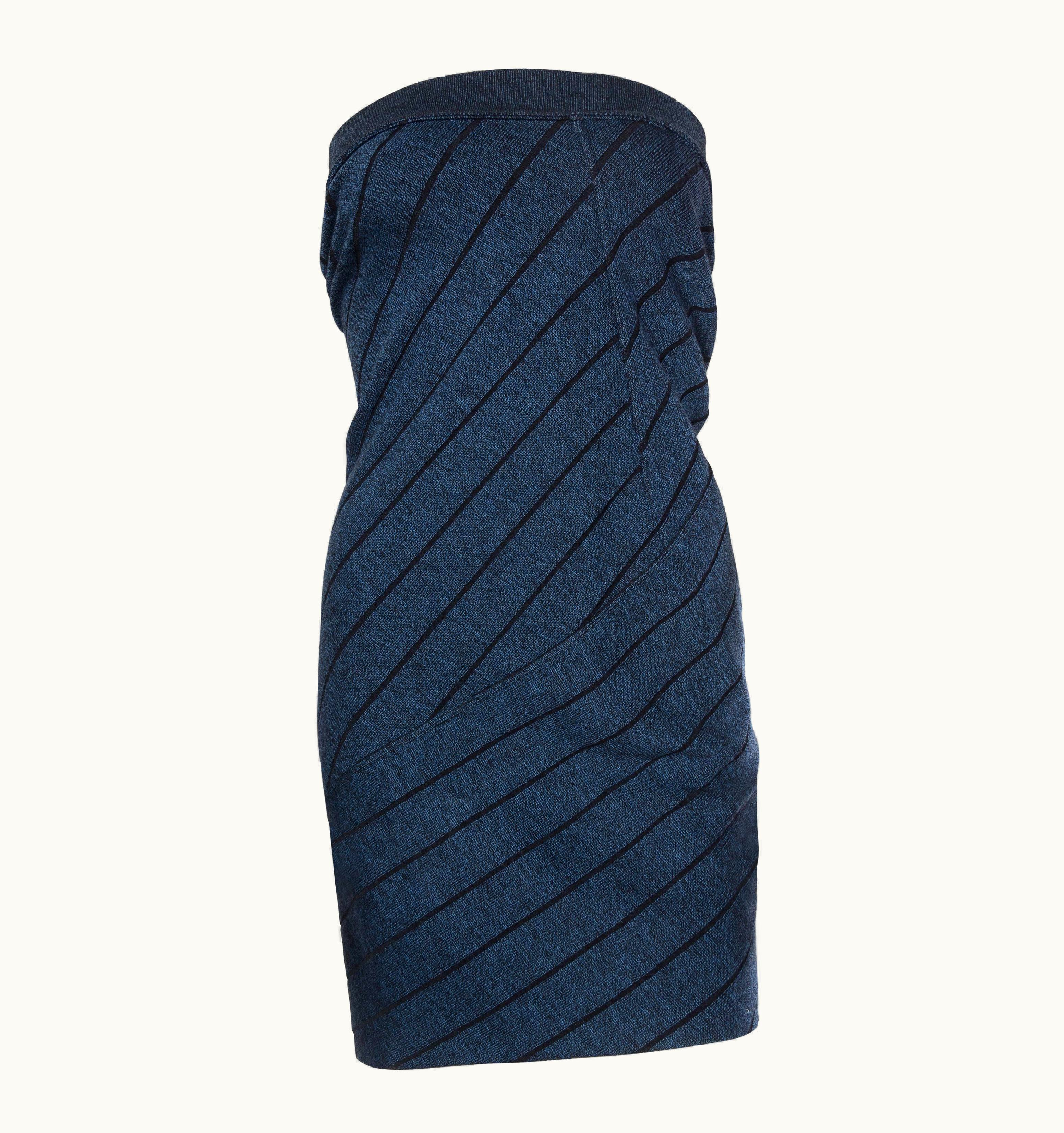 Alaia 1980s Azzedine Alaia Blue & Black Rayon Blend Knit High-Waisted Skirt