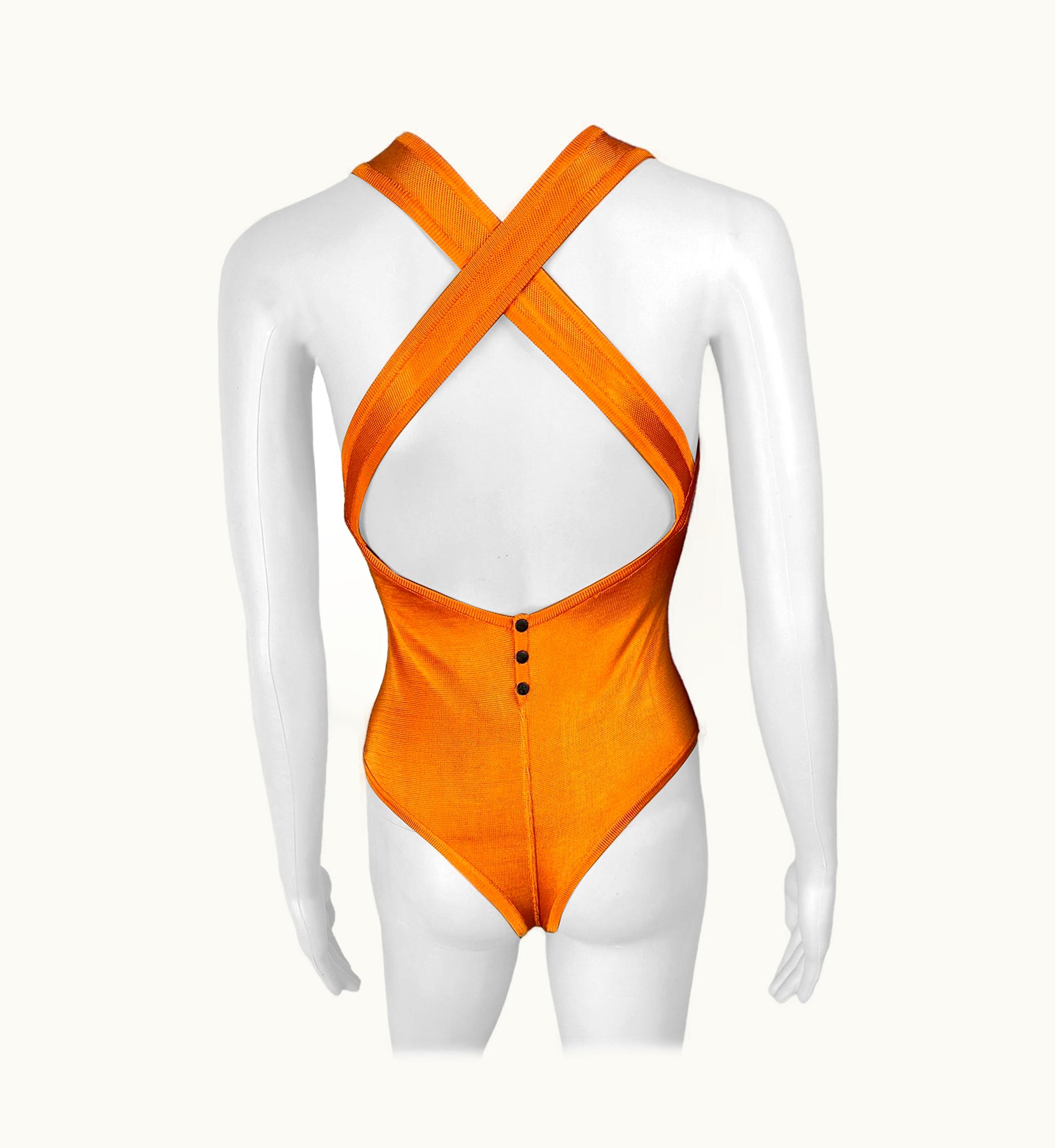 Alaia Azzedine Alaia Vintage S/S 1986 Open Back Orange Bodysuit Top