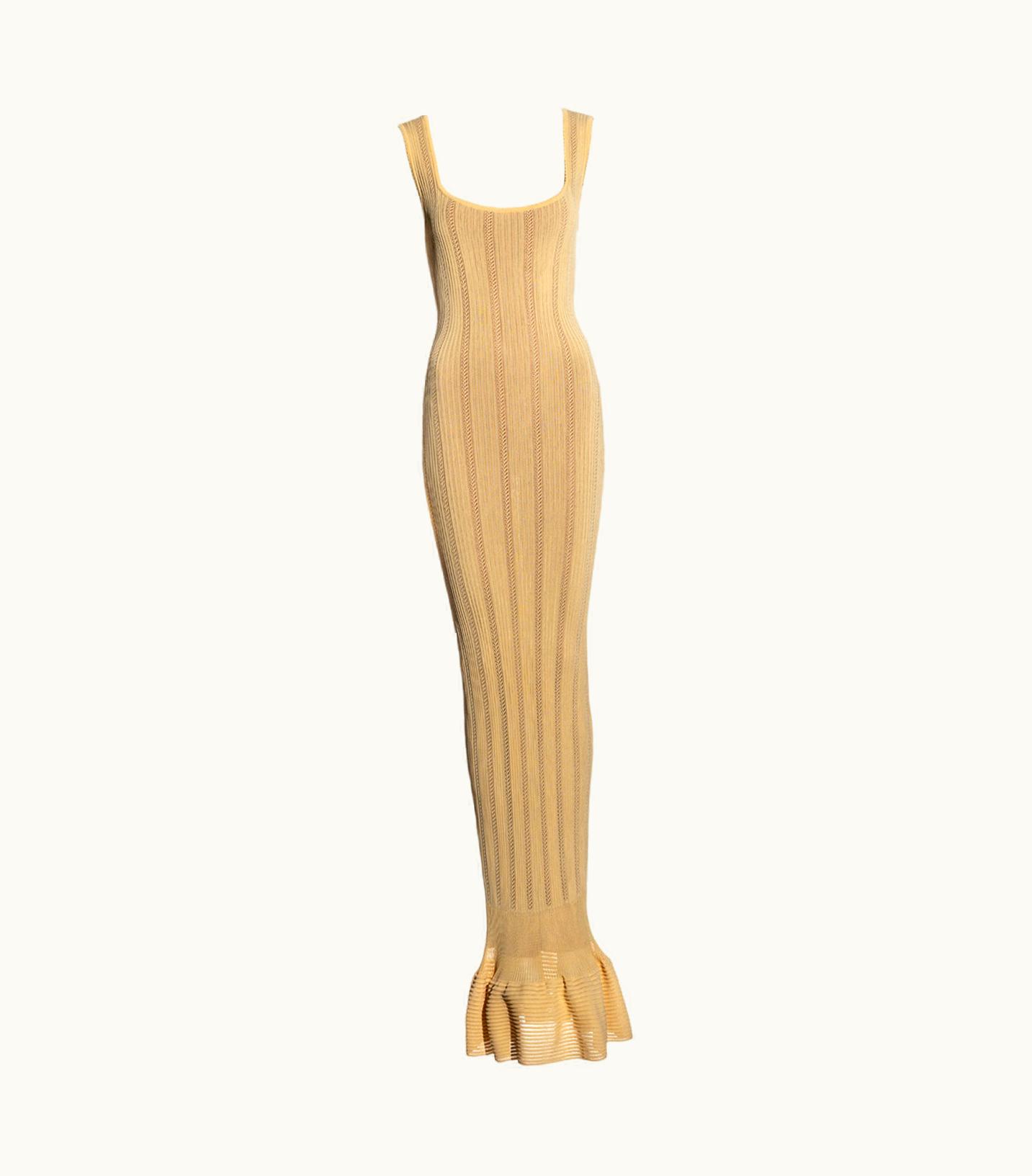 Alaia Azzedine Alaia Yellow Open-knit Floor-length Fishtail Dress, S/S 1996