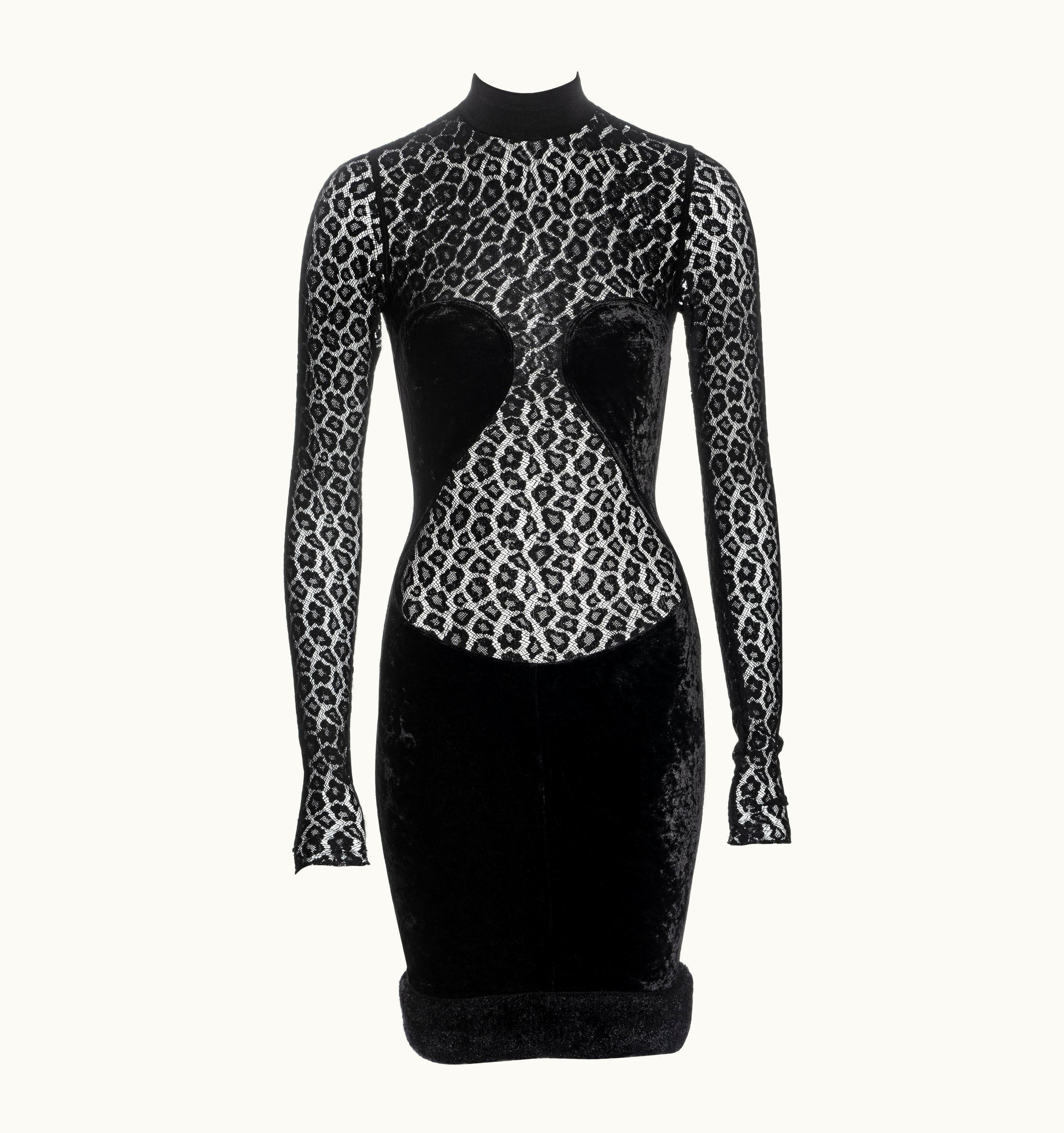 Alaia Azzedine Alaia Black Velvet And Leopard Lace Evening Dress, AW 1991