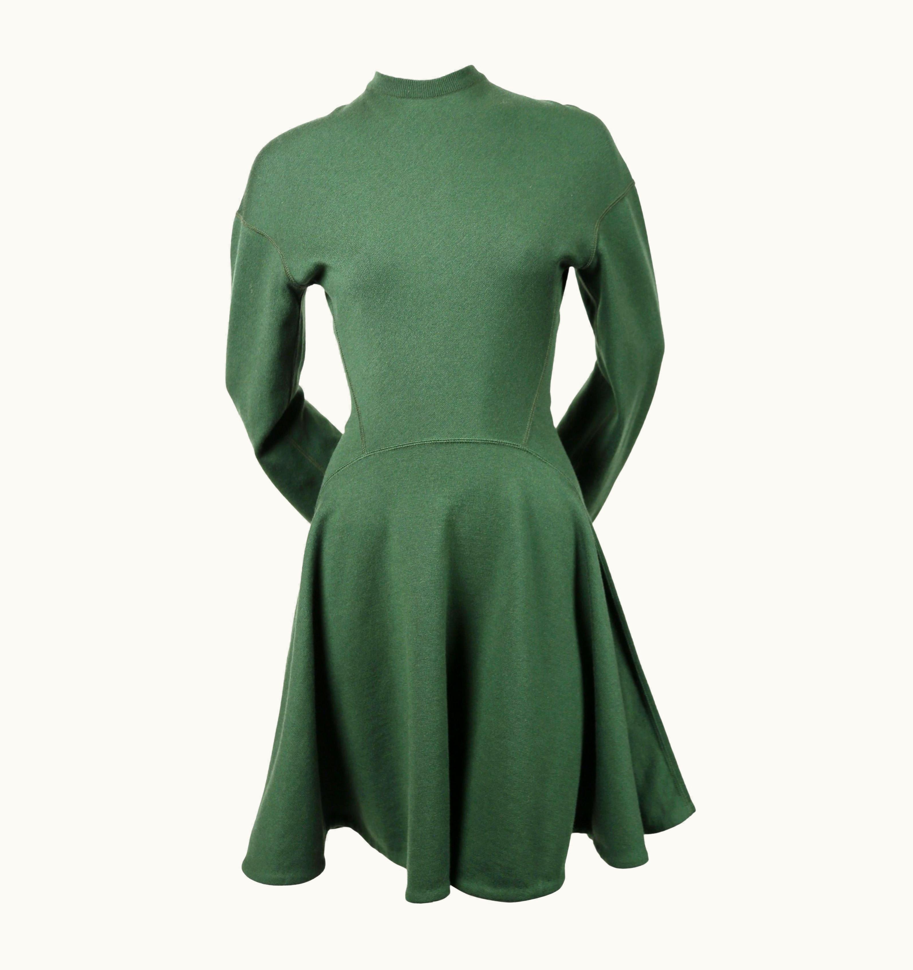Alaia Azzedine Alaia Forest Green Seamed Mini Dress With Full Skirt, 1990s
