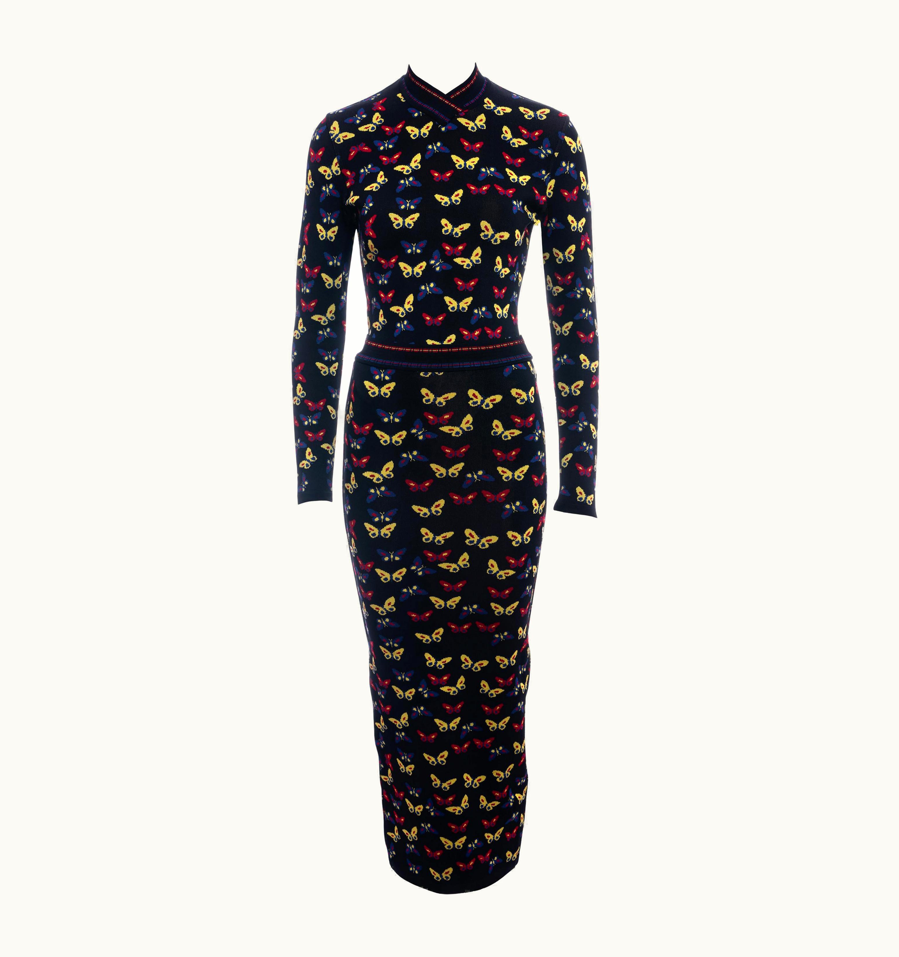 Alaia Azzedine Alaia Multicoloured Rayon Knit Butterfly Two-piece Dress, AW 1991