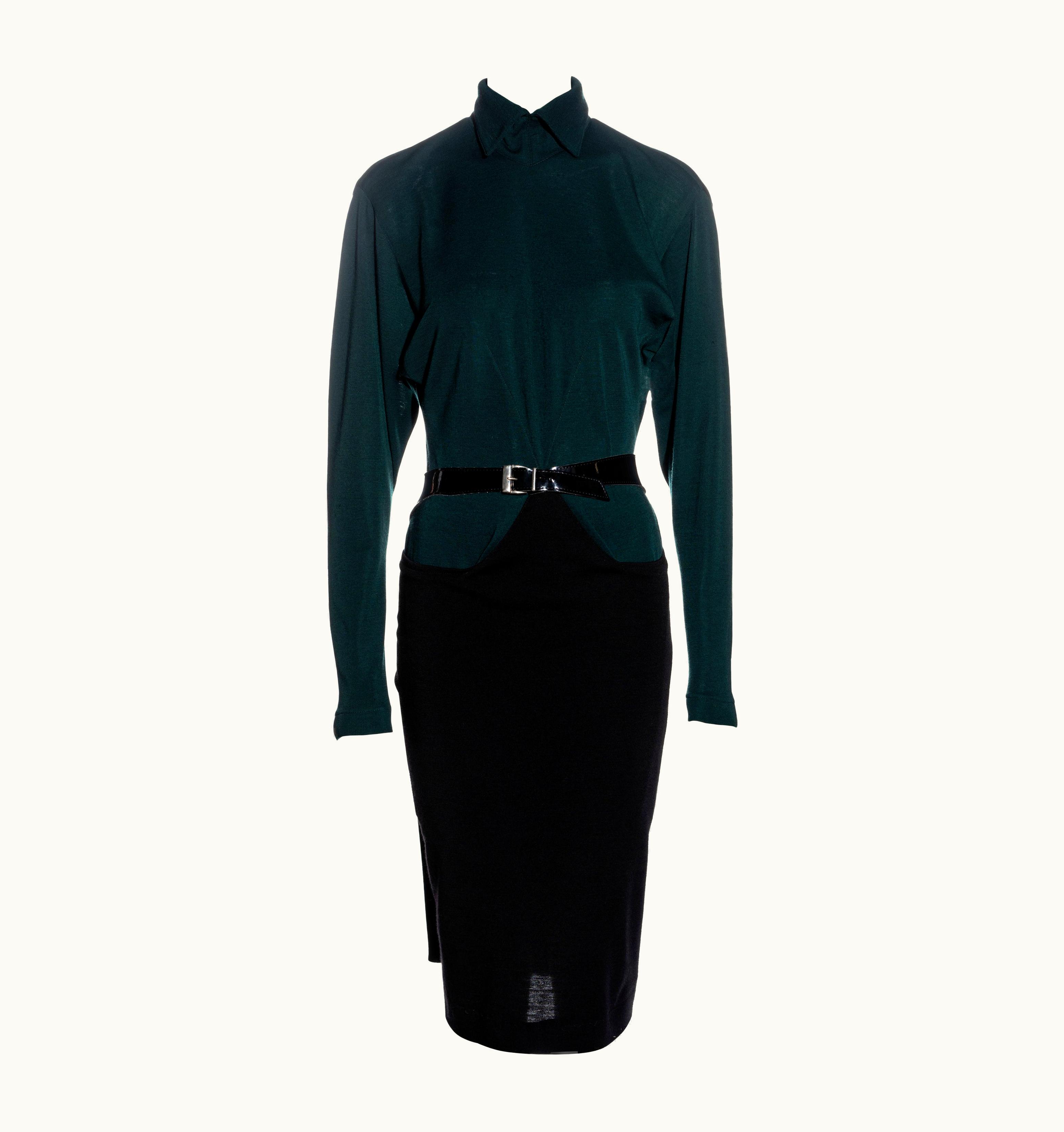 Alaia Azzedine Alaïa Green And Black Wool Jersey Wrap Dress, AW 1982