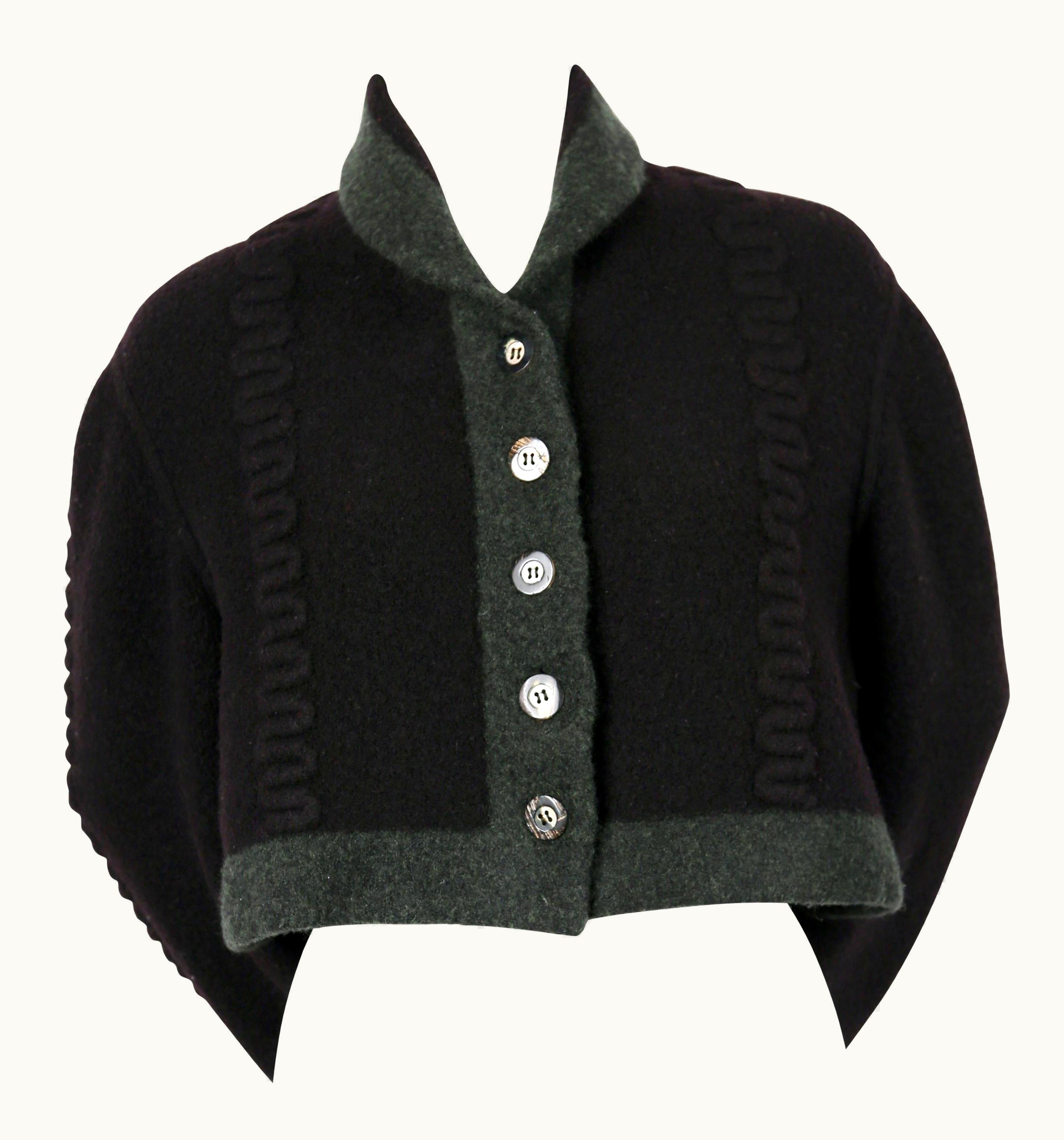 Alaia 1994 Azzedine Alaia Navy Blue And Green Wool Cropped Cardigan Sweater