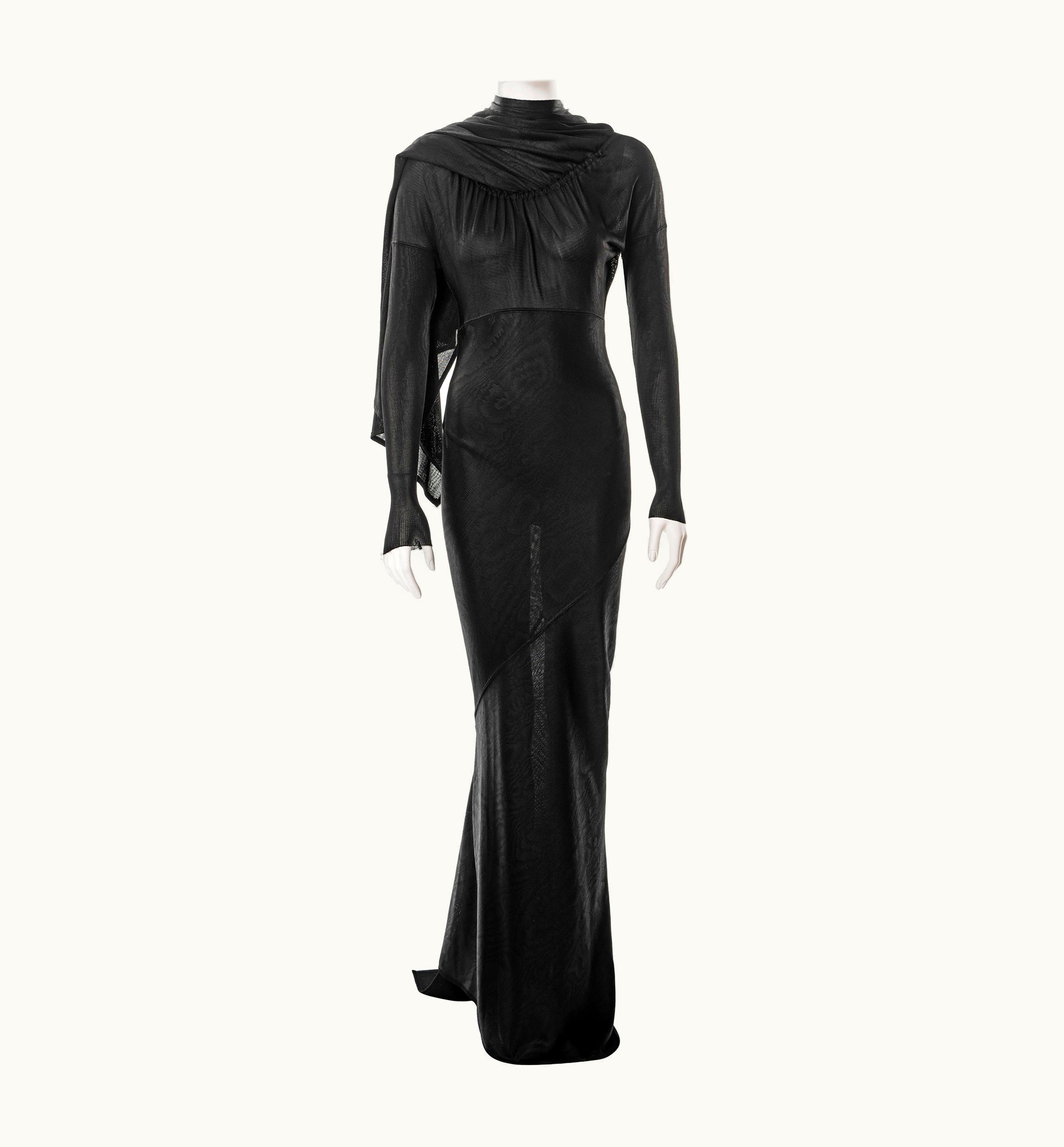 Alaia Azzedine Alaia Black Bias-cut Moiré Acetate Evening Dress, AW 1986