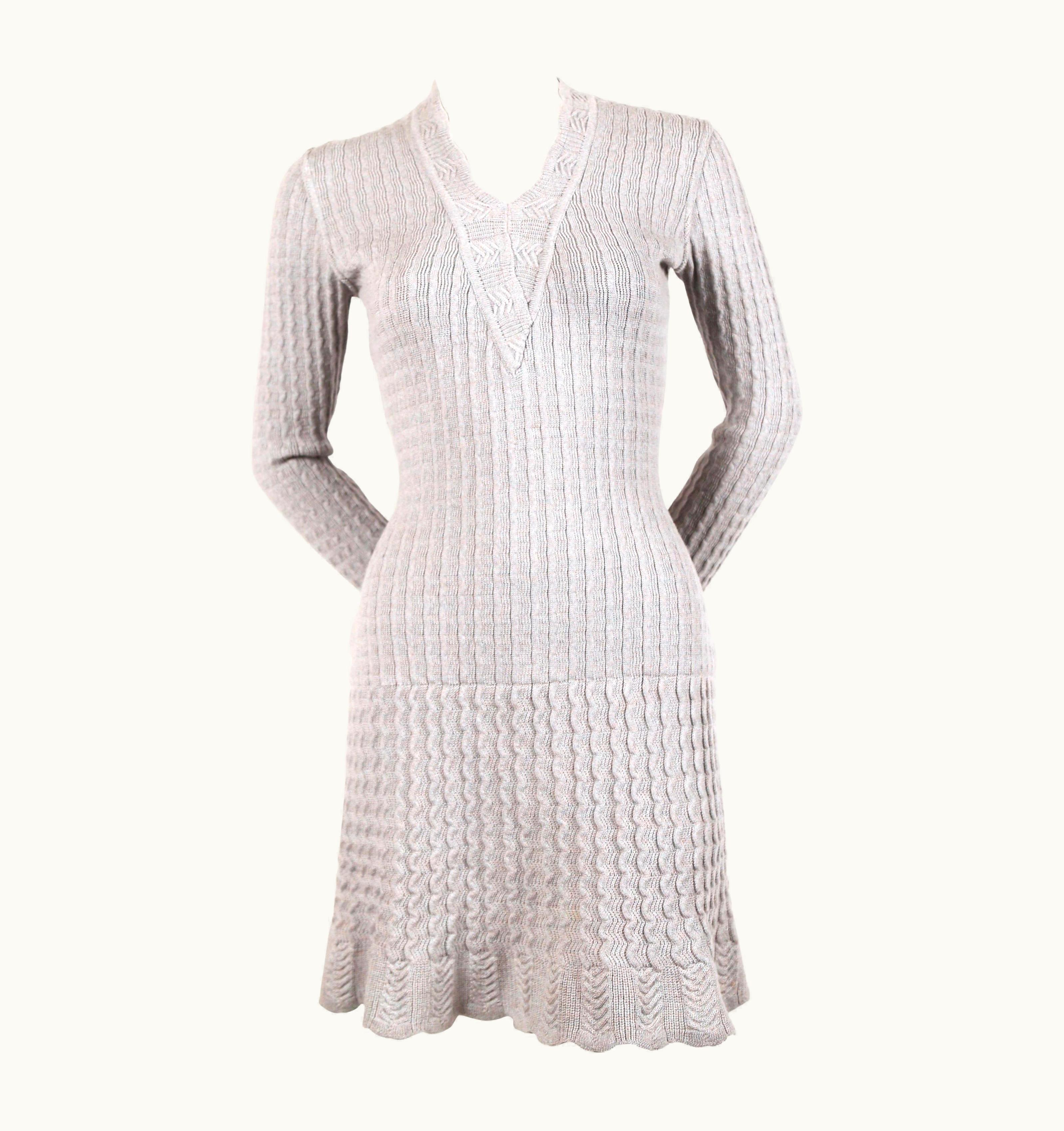Alaia 1990' Azzedine Alaia Blue Crocheted Knit Dress With Flounced Sleeves