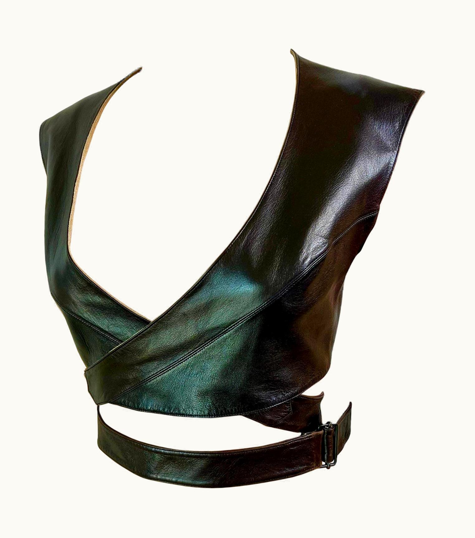 Alaia Azzedine Alaia AW 1983 Vintage Leather Cutout Wrap Bra Crop Top