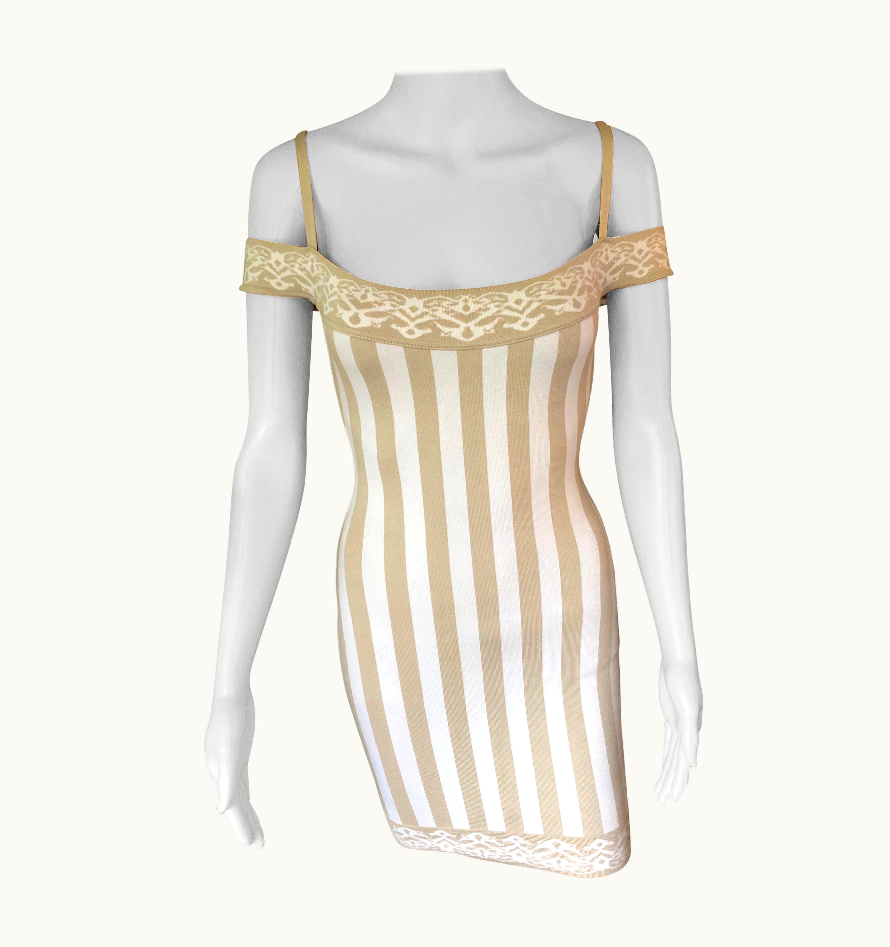 Alaia Azzedine Alaia S/S 1992 Vintage Cold-Shoulder Striped Bodycon Mini Dress UZ0587196